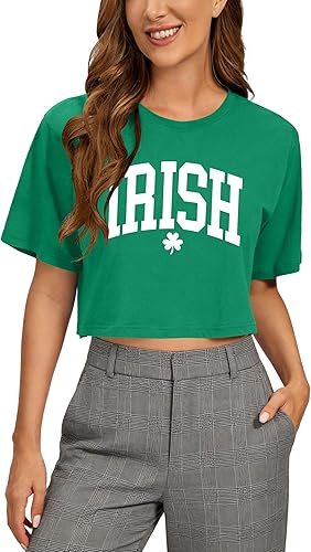Ithalt St Patricks Day Shirt Women Lucky Irish Shamrock T Shirt Girls Short Slee