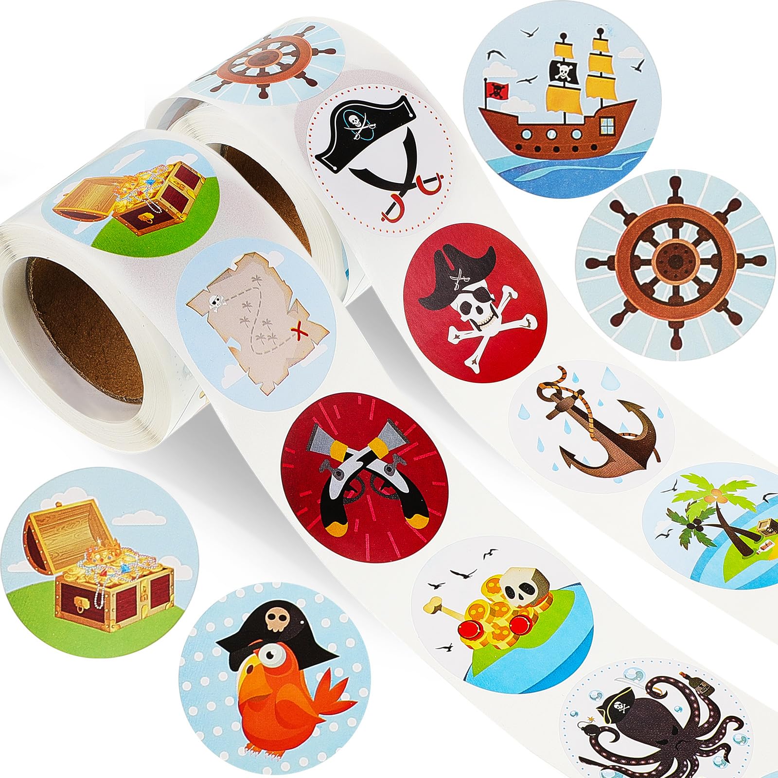 Outus 500 Pieces Pirate Stickers Small Fun Pirate Themed Party Sticker Assorted Roll Wall Decals Bulk for Water Bottles Laptop Luggage Computer