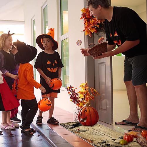 Miniatura 2 de Timgle 2 alfombras de Halloween con diseño de calabaza y esqueleto, diseño de bruja, para cocina y baño, alfombra gótica para decoración