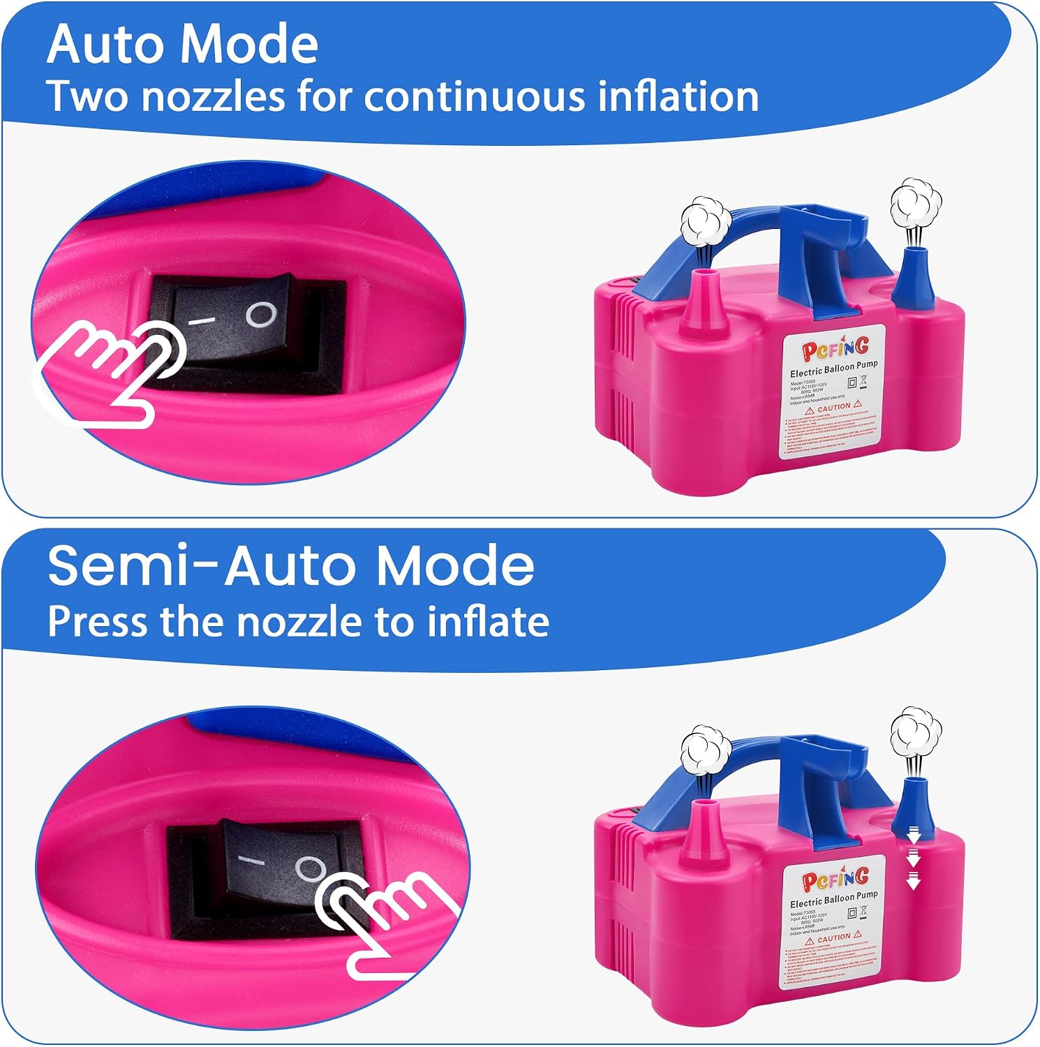 PCFING Balloon Pump Electric, Portable Balloons Inflator Blower Machine with Balloon Tie Tool & Dual Nozzle