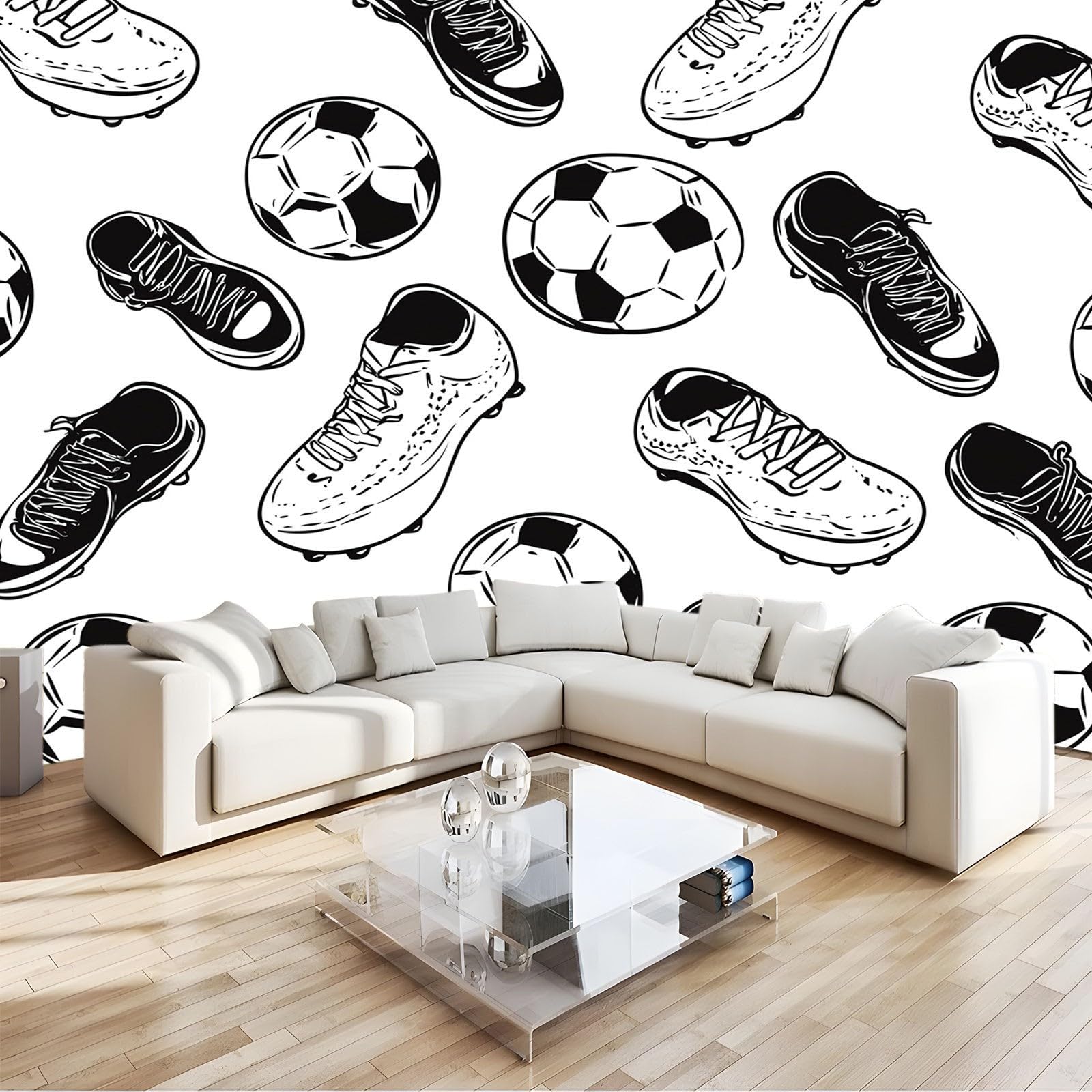 Tapeta sportowa Drużyna Piłka nożna Czarny Biały 400X280Cm(Wxh) Fototapety 3D Tapety Tapety Włóknina Dekoracje Ścienne Nowoczesne Fototapety