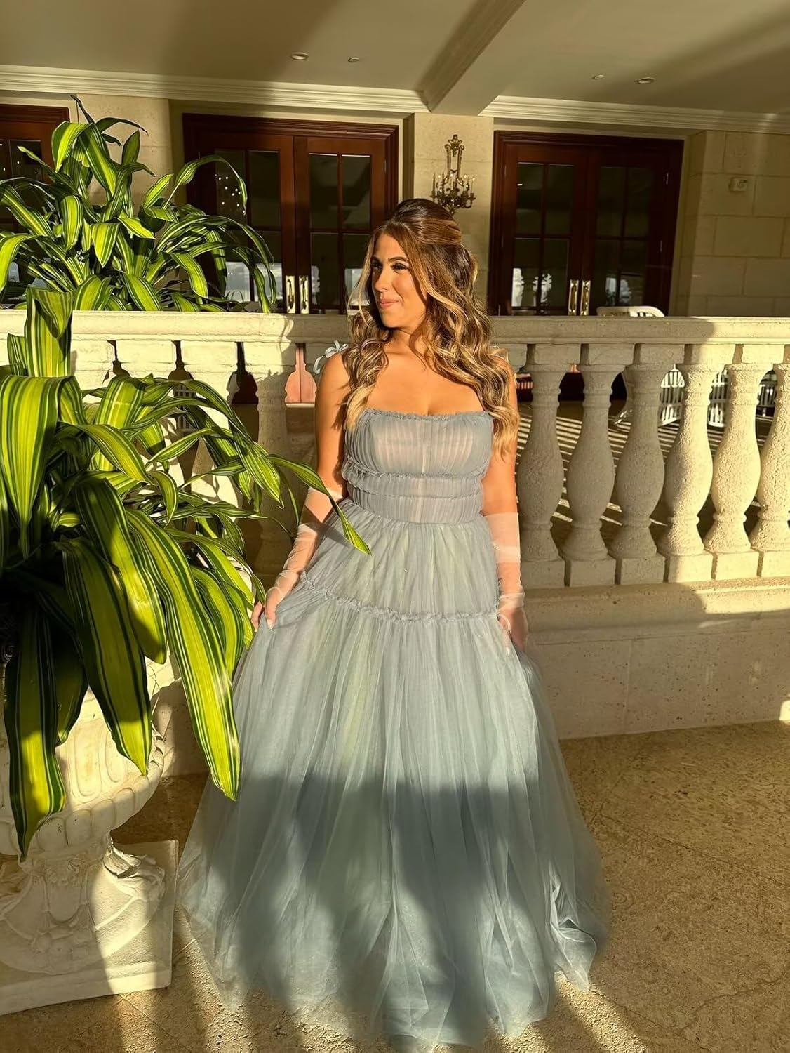 Zepumen Tulle Prom Dress Spaghetti Straps Bridesmaid Dresses Long A Line Foraml Evening Party Gown