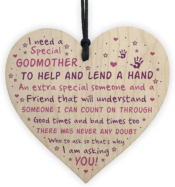 RED OCEAN Godmother Asking Gift Handmade Wooden Heart Sign Thank You Christening Gift For Friend Godparents
