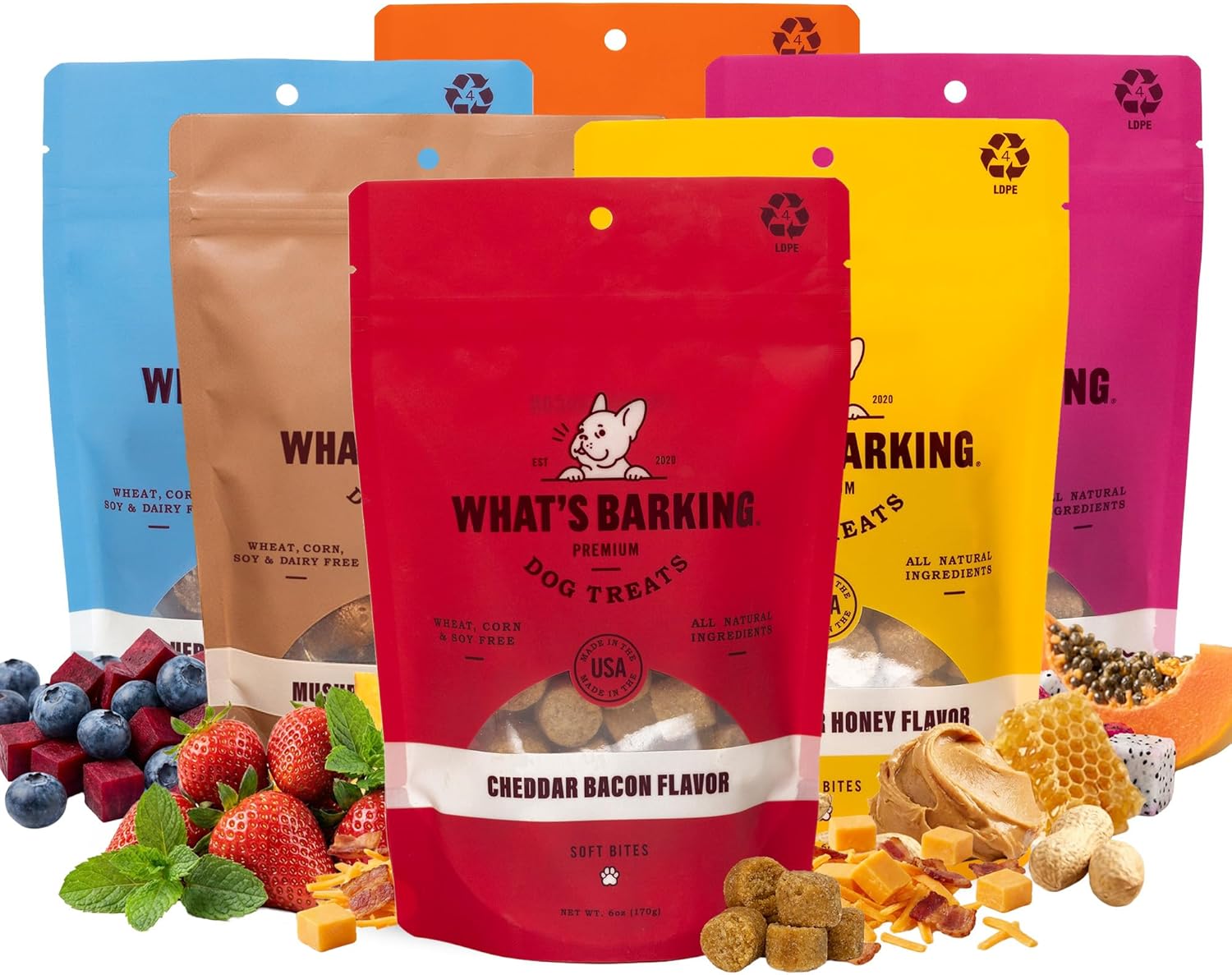 What's Barking Soft Bites, Soft Chewy Dog Treats for Training or Snacking, Pet Essentials, Bite Size Pieces for Dogs, Natural Ingredients, Made in USA, Resealable Bag (Pack of 3, Peanut Butter Honey)