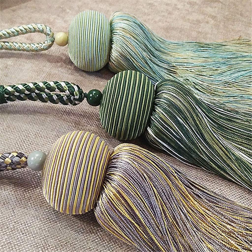 Paquet de 2 Attaches de Rideau à Pampilles, Cravate Suspendue, Brosse à Boucle, Sangles, Accessoires de Rideau, décoration de la Maison (Rple foncé)