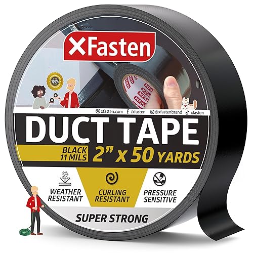 XFasten Cinta adhesiva de superresistencia, color negro, 2 x 50 yardas, cinta adhesiva para interiores y exteriores, para uso escolar e industrial,