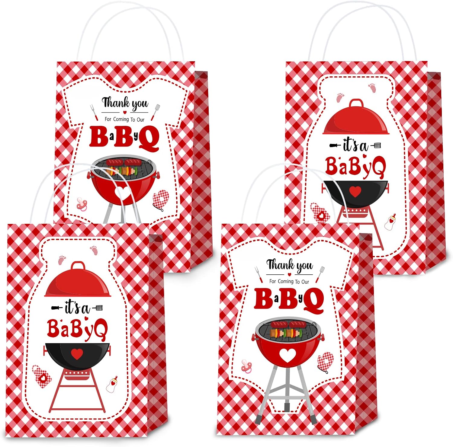Kreatwow BBQ Baby Shower Decorations Baby Q Favor Bags 12PCS Baby Q Candy Goodie Bags for BBQ Theme Baby Shower Party Summer BBQ Picnic Party Treat Bags Summer BBQ Party Decorations Supplies