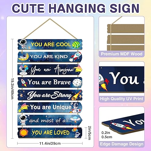 Miniatura 30 de Decoración de unicornio para dormitorio de niñas, arte de pared inspirador para niños, decoraciones de pared de arco iris, letrero de madera