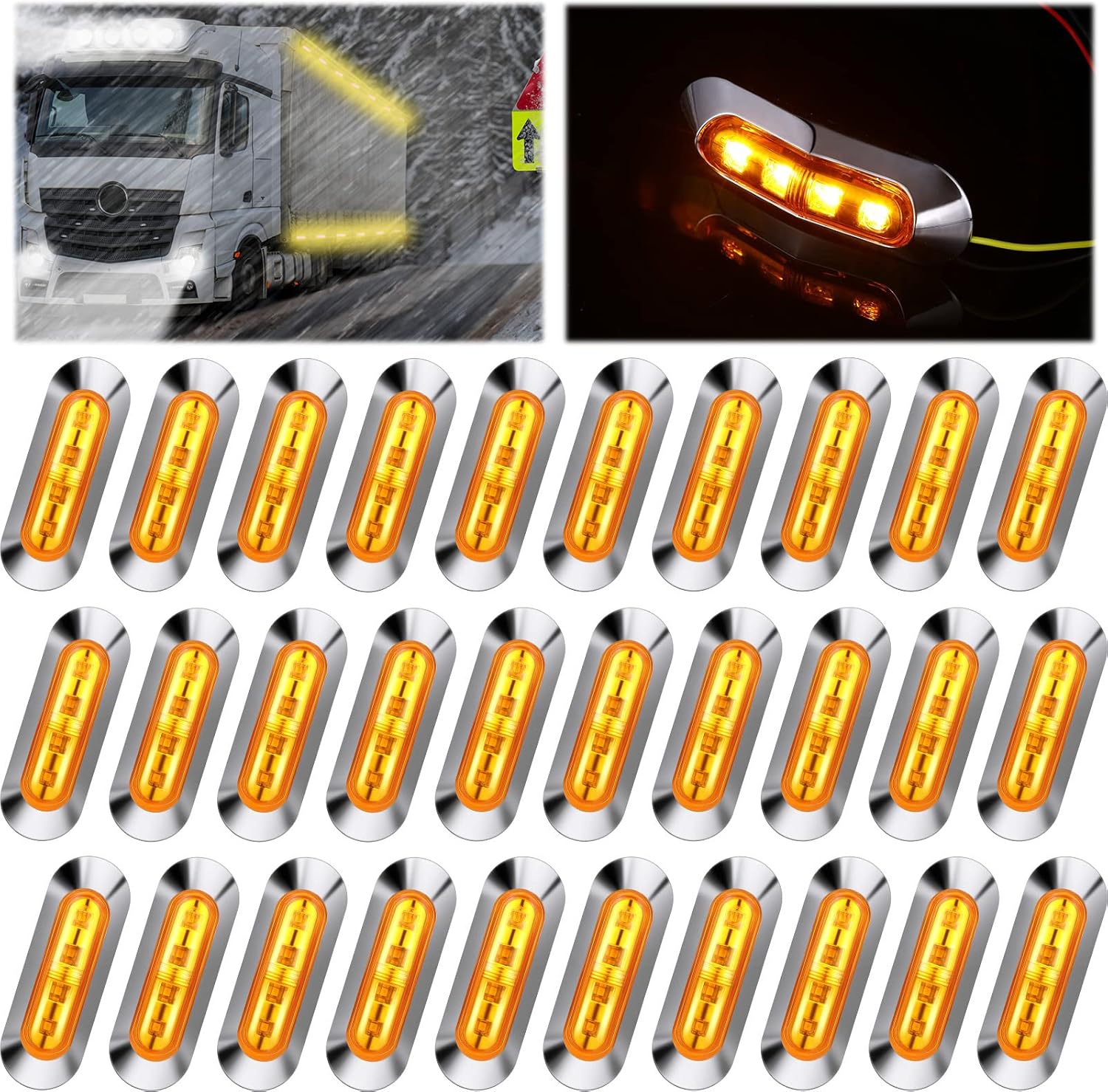 Tallew 30 Pcs Amber DC12V-24V 4 LED Side Marker Indicator Lights Lamp Front Rear Tail Clearance Lamp for Truck Trailer Boat Bus RV Lorry Deck Car Accessories