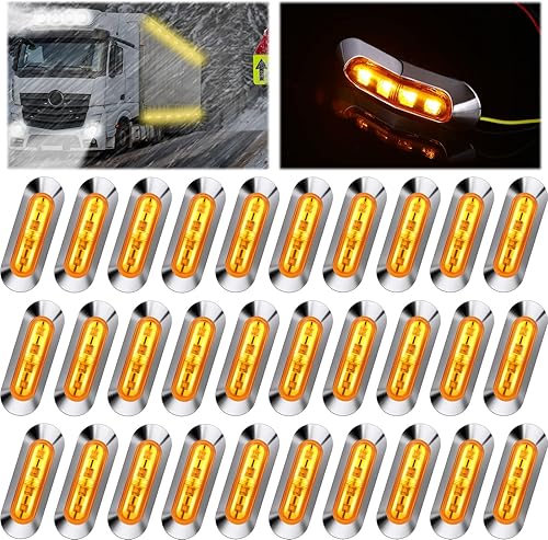 30 piezas ámbar DC12V-24V 4 LED indicadoras laterales lámpara delantera trasera lámpara de distancia lateral luces de marcador lateral bisel