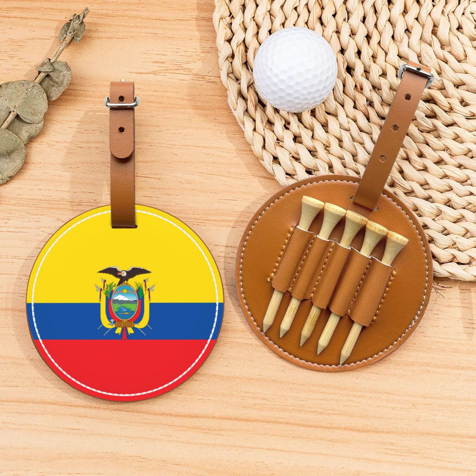 Flag of Ecuador Brown Golf tee Storage Bag - Durable and wear-Resistant Golf Accessories