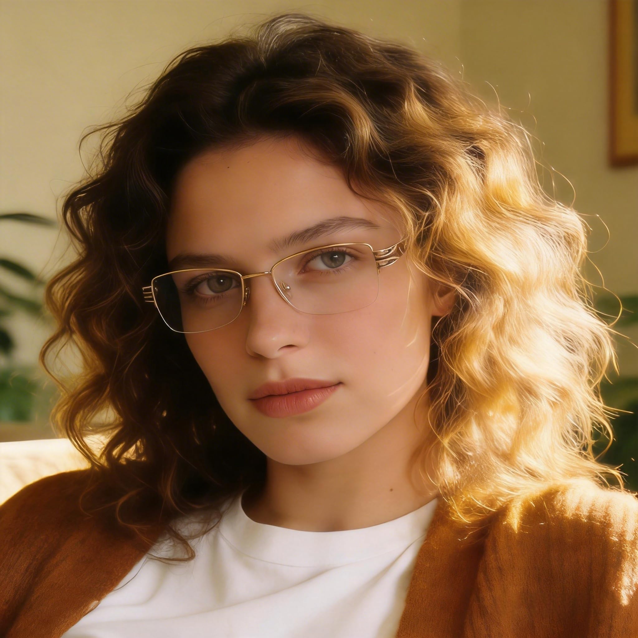 Metalowe unikalne damskie okulary retro eleganckie moderno popularne brązowe złoto okulary