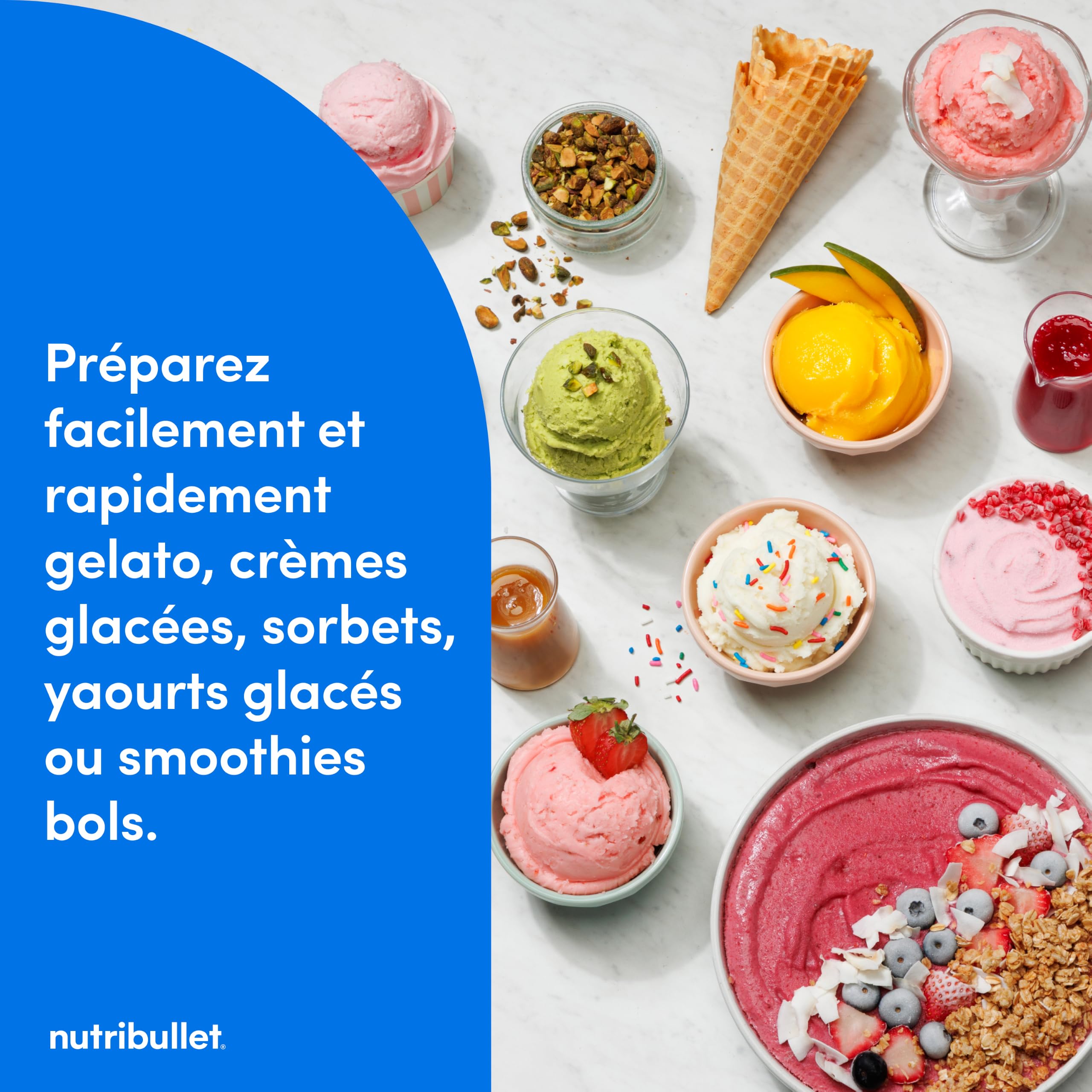 nutribullet Chill – Machine à desserts glacés, gelato, sorbet, smoothie, yaourt glacé, crème glacée, 5 programmes automatiques, 3 récipients, couvercles, idéale pour les familles, blanche (NBD0503W)