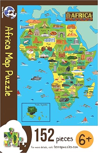 Miniatura 2 de Terra Puzzles Rompecabezas de mapa de África colorido y vibrante de 152 piezas 10 x 15 pulgadas para niños de 6 años divertido juguete educativo y