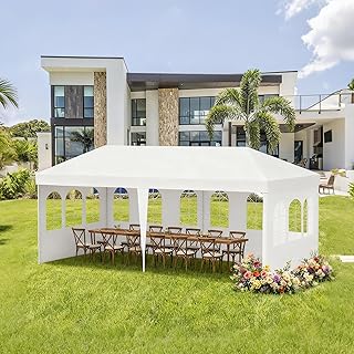 10' x 20' White Gazebo Canopy Tent with 4 Removable Sidewalls, Outdoor Shade Shelter with Transparent Windows for Party, Wedding, Birthday, Events, Gatherings, BBQ, Patio