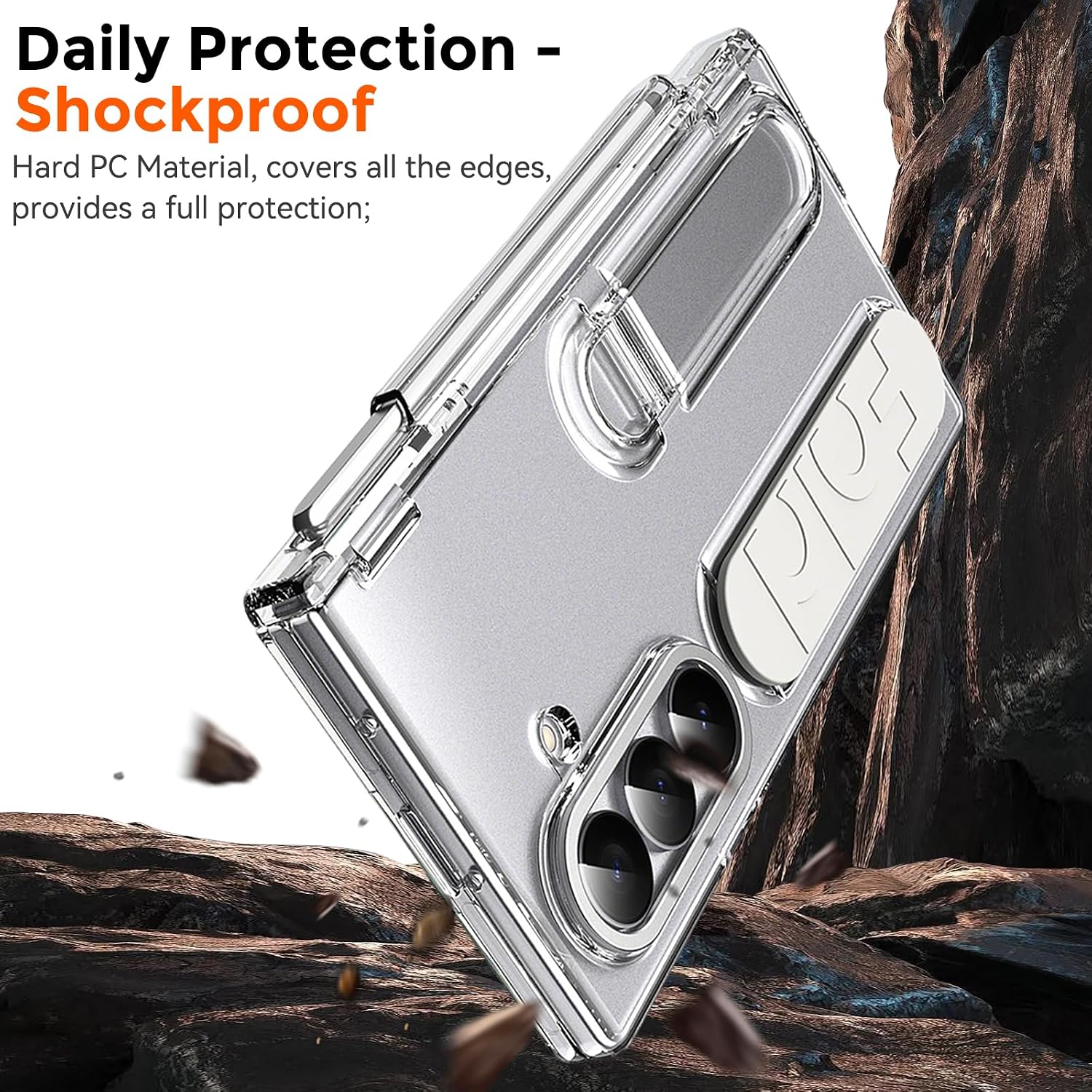 Finger Strap for Samsung Galaxy Z Fold 6 Case with S Pen Holder & Stylus, [Two Hinge Cover] Built inScreen Protector Kickstand Wristband Full Coverage Slim Protective Case for Z Fold 6 Clear