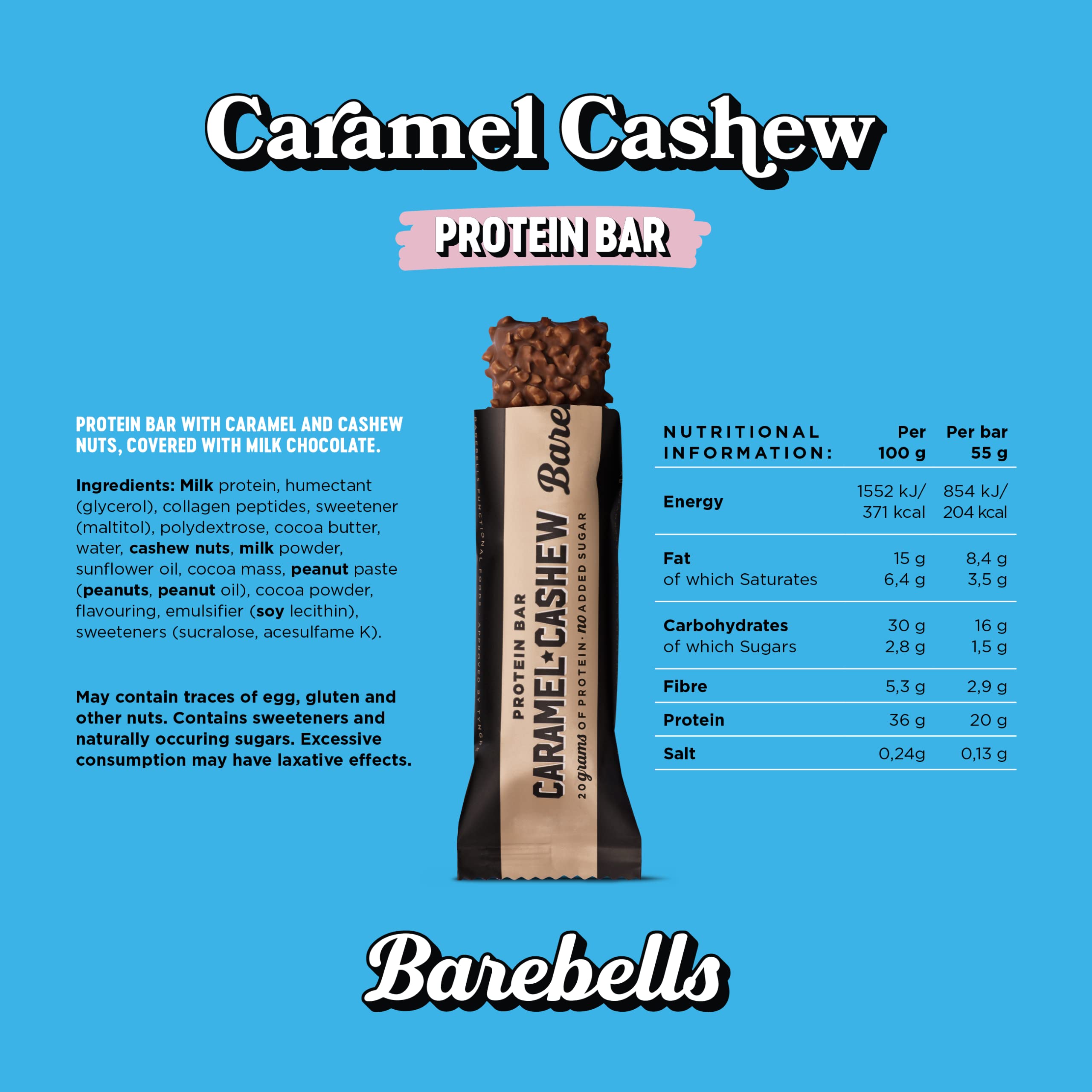 Buy Barebells Caramel Cashew High Protein and Low Carb Bar, 12 x 55g (1