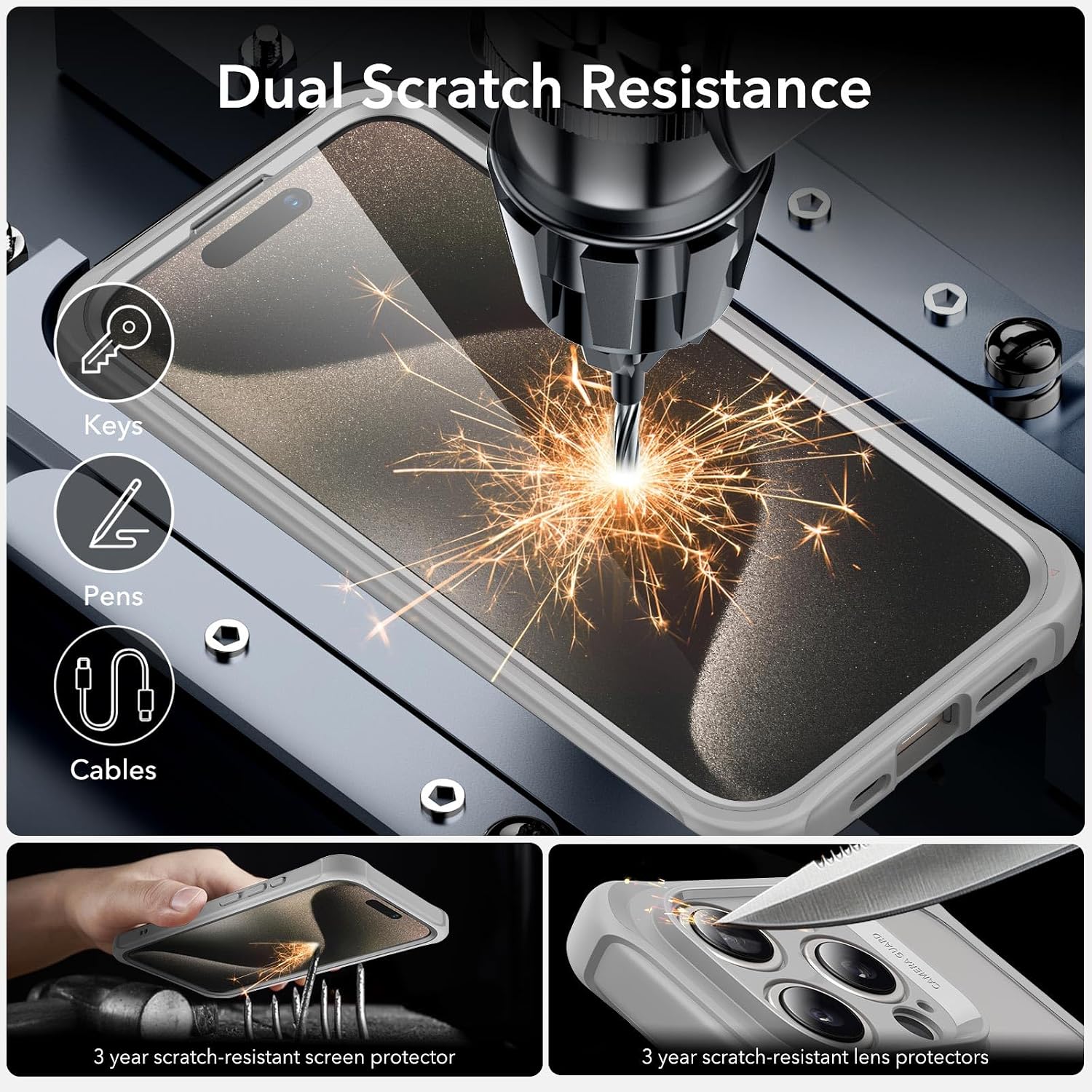  for iPhone 15 Pro Case with Screen Protector, Clear Grey thumbnail