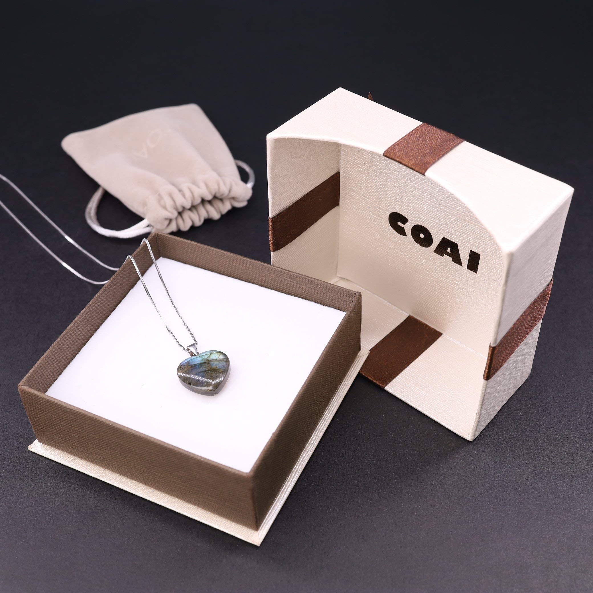 coai Collana da Donna in Argento 925 con Ciondolo Cuore in Pietre Naturali