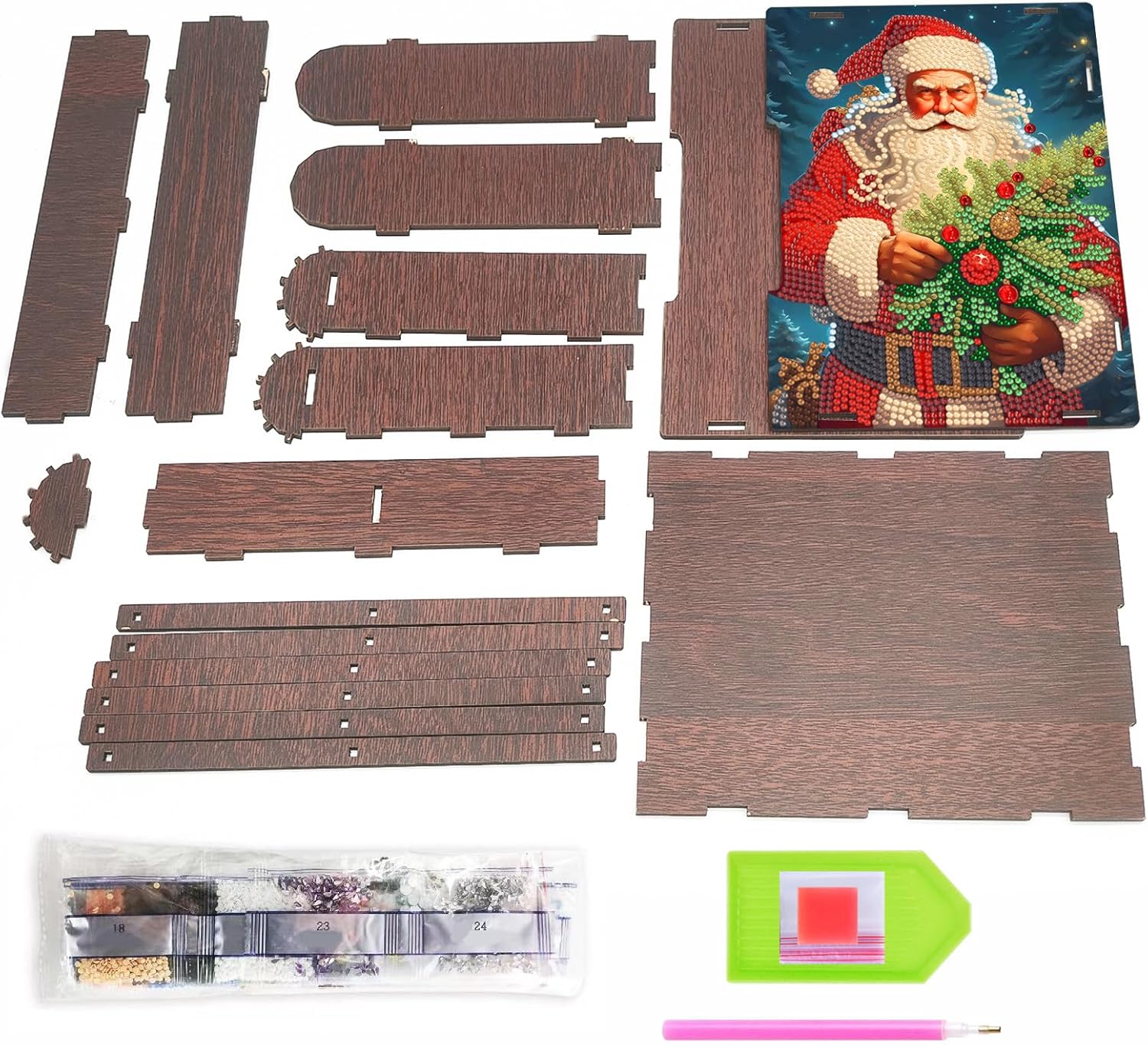 2Pcs DIY Drawer Storage Box Christmas Diamond Art Painting Wooden Tabletop Drawer Organizer Special Shaped Crystal Ornament for Office Home Toiletries Supplies Vanity-01