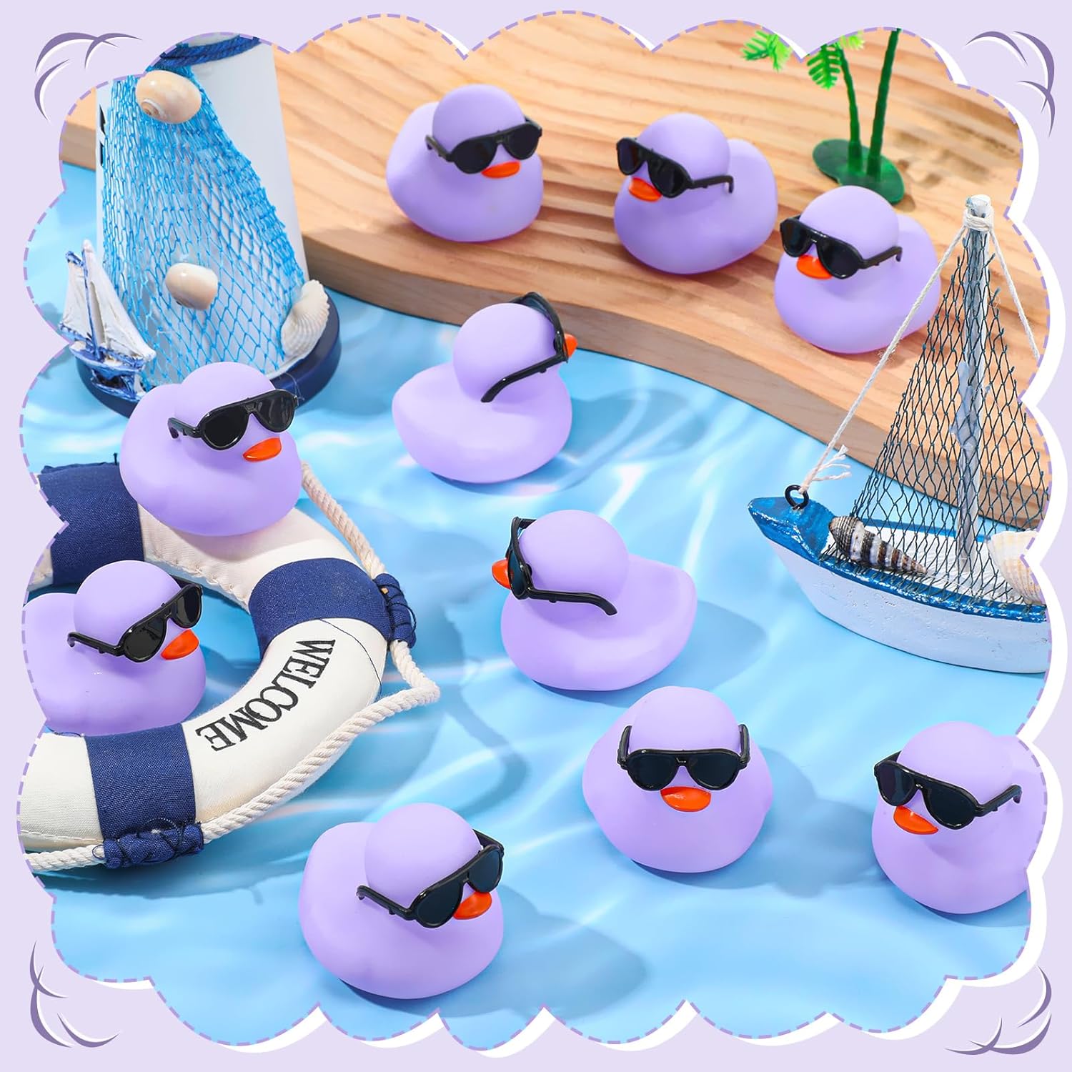 Sosation 36 Packs Mini Rubber Ducks with Sunglasses Sets 2.2 Inch Bath Squeaky Rubber Duckies Cute Float Bathtub Toys for Birthday Party Favors Class Carnival Prizes Car Decor(Light Purple)