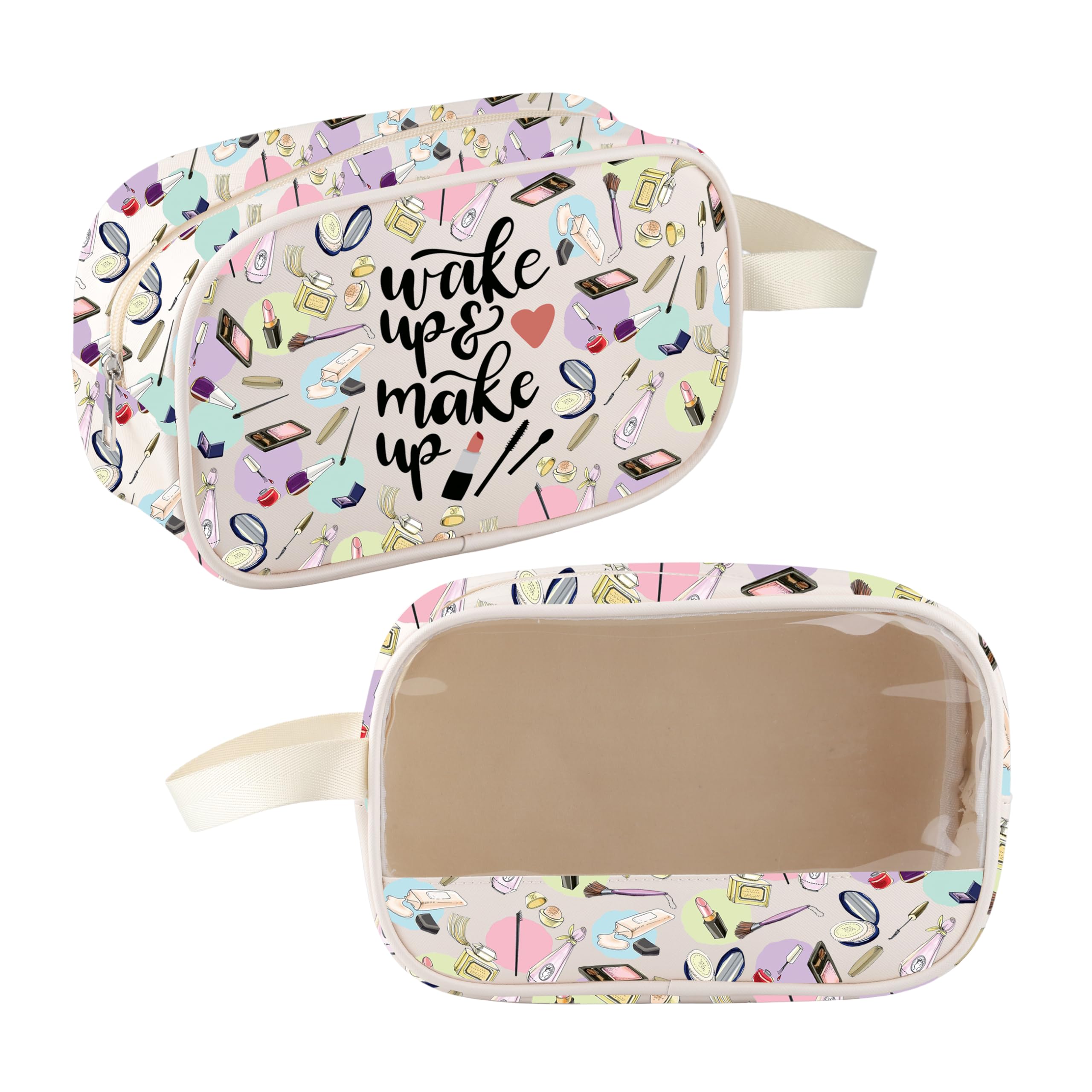 Wake Up and Makeup Cosmetic Bag Beauty Artist Gift Cosmetology Gifts for Women Beautician Gift Esthetician Clear Travel Pouch (Beauty Artist Clear Bag-UK)