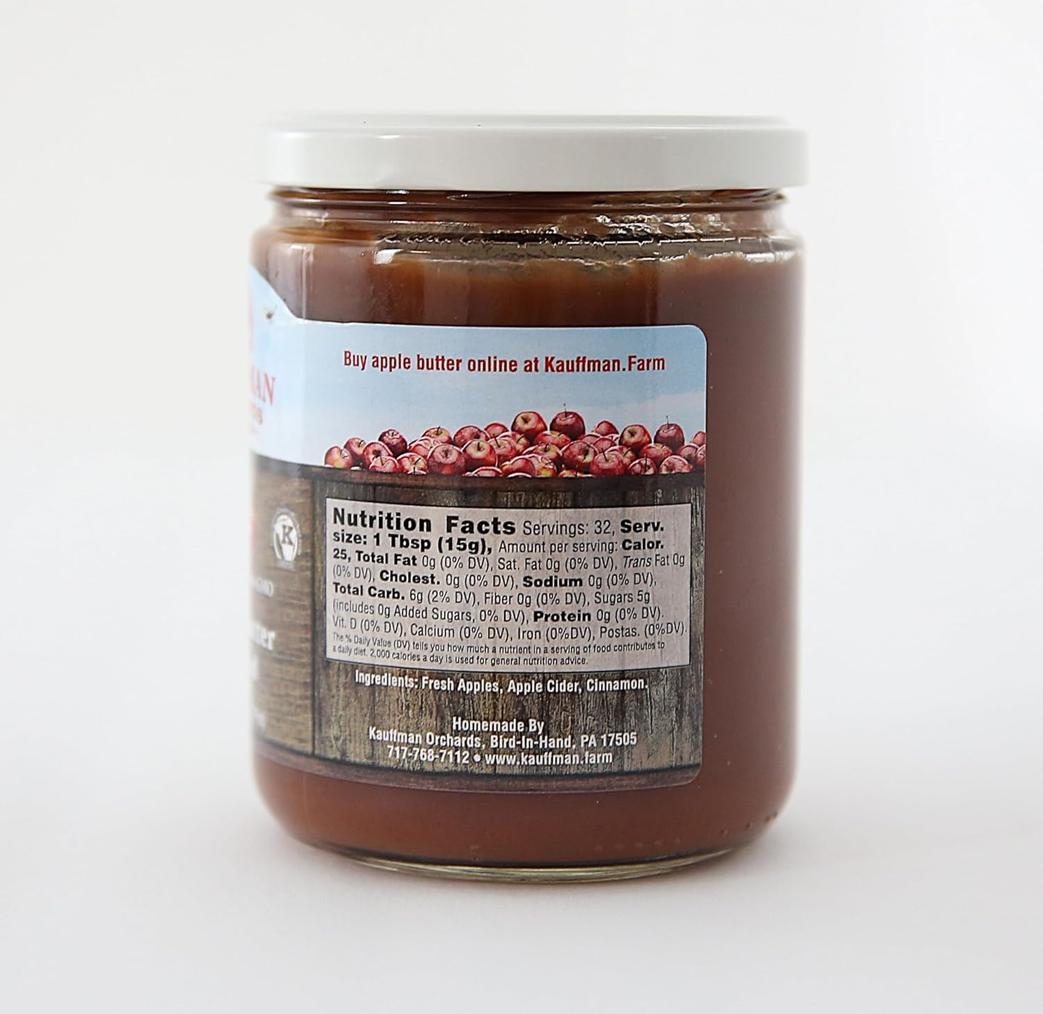 Kauffman Orchards Apple Butter Spread, No Sugar with Spice, 17 oz. Jar (Pack of 6)