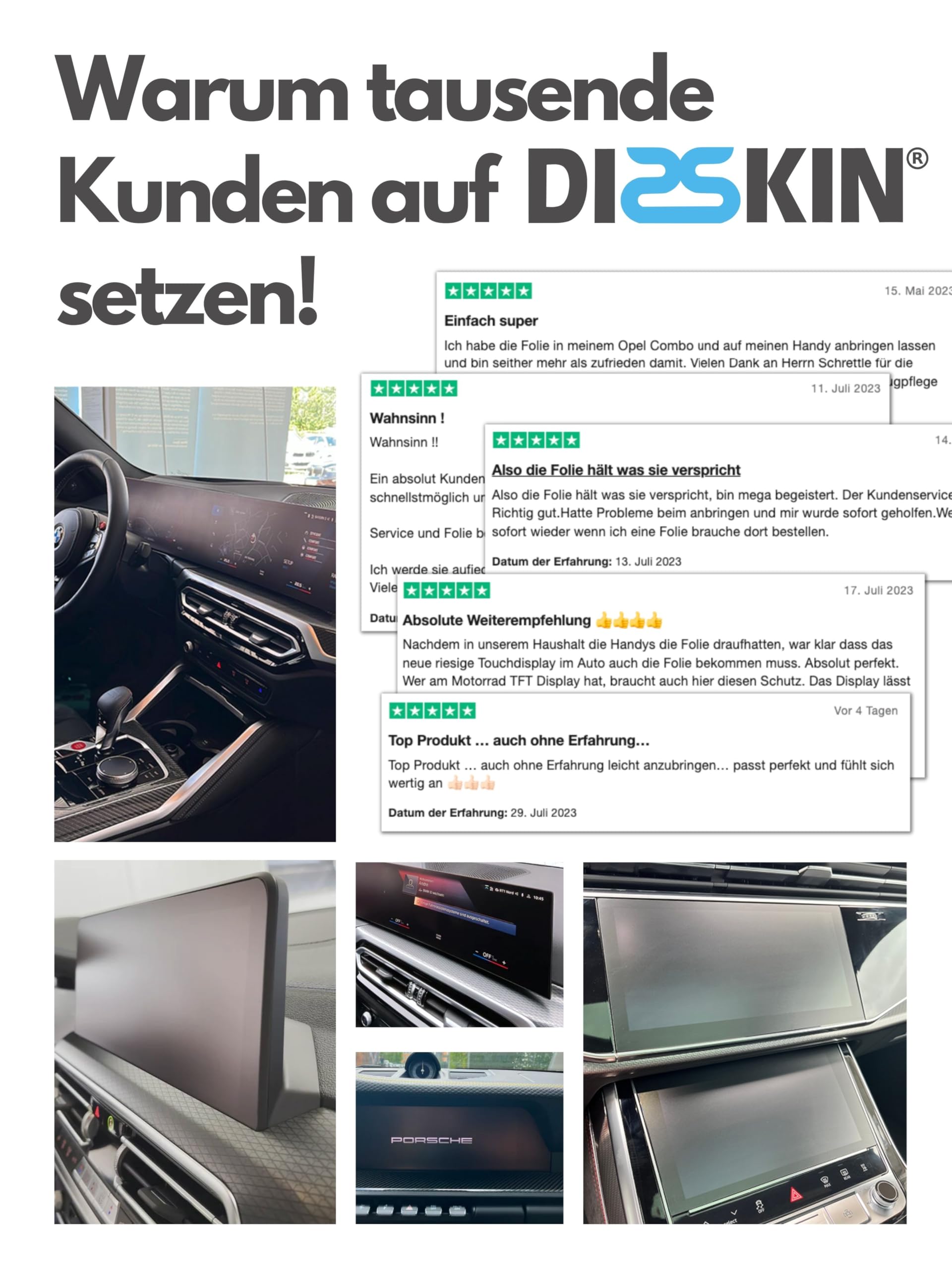 DISSKIN® Displayschutzfolie für Mazda 6E, Selbstheilend, Matt, Anti-Fingerprint, Antibakteriell