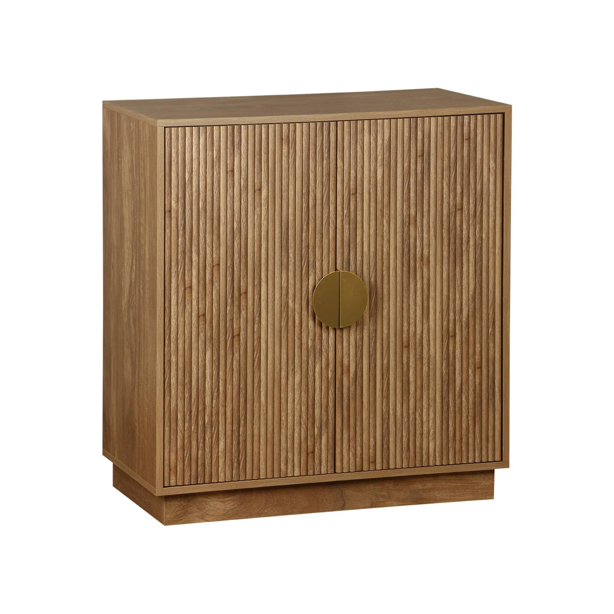 Alice's Garden sweeek - Buffet Exotique 2 Portes. décor Bois de manguier rainuré. Buffet Haut. vaisselier. poignées en métal doré. L 80 x P 40 x H 85cm