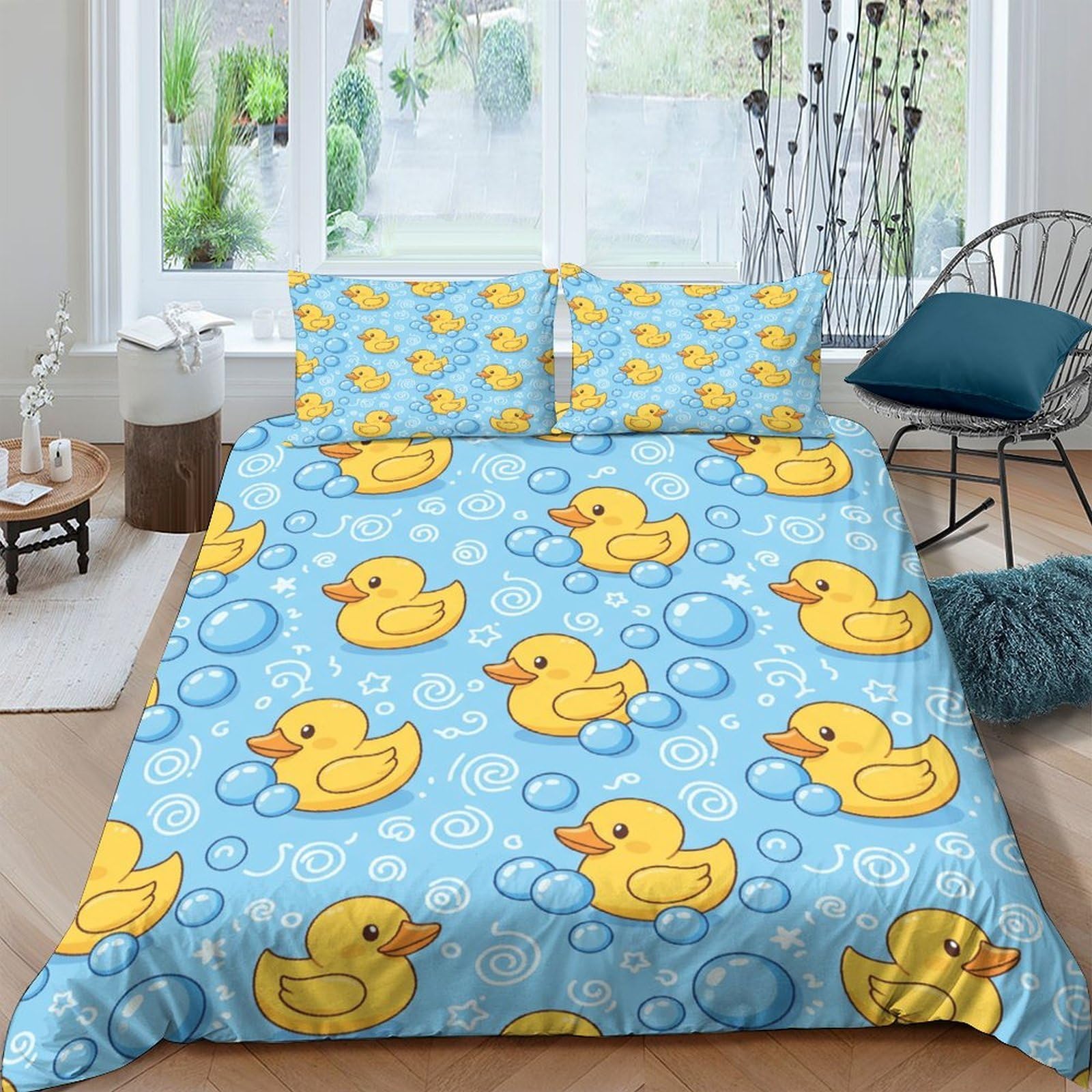 Ctjqhvkz Style-9 3D Printed Blue Duck Fitted Sheet Microfiber Soft Breathable Bubble Pattern Mattress Cover For Bedroom Guest Room Decor Single（135X200cm）