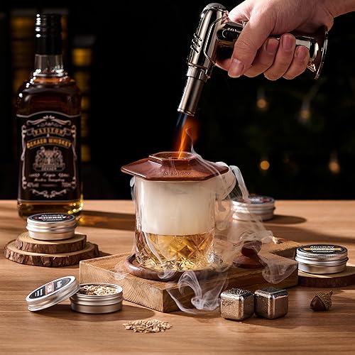 Miniatura 3 de Kit de ahumador de whisky con antorcha, chips de madera de 6 sabores, kit de ahumador de bebidas de cóctel a la antigua, regalos de cumpleaños de