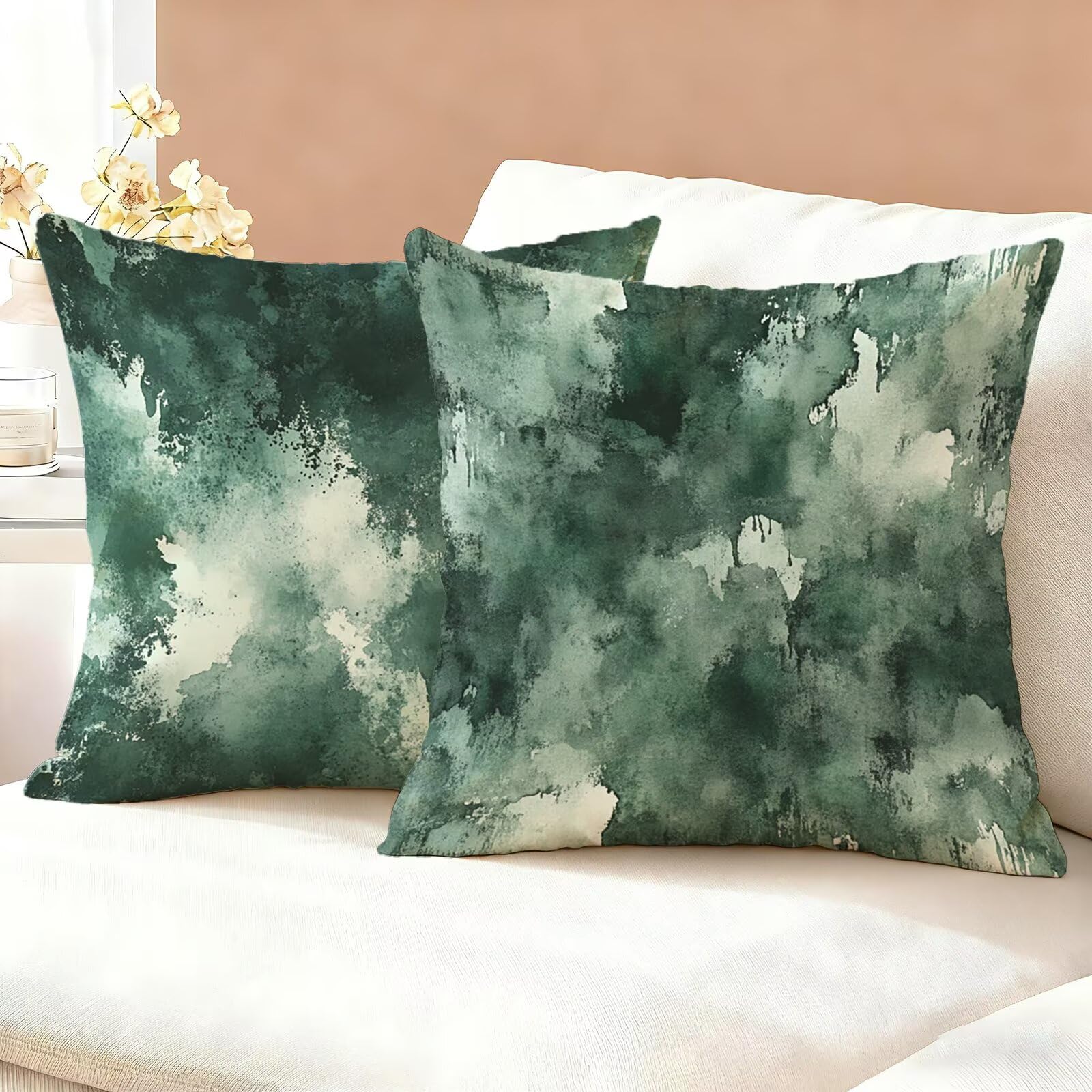 Home decoration cadeau : lot de 2 housses de coussin en velours vert chic 50x50