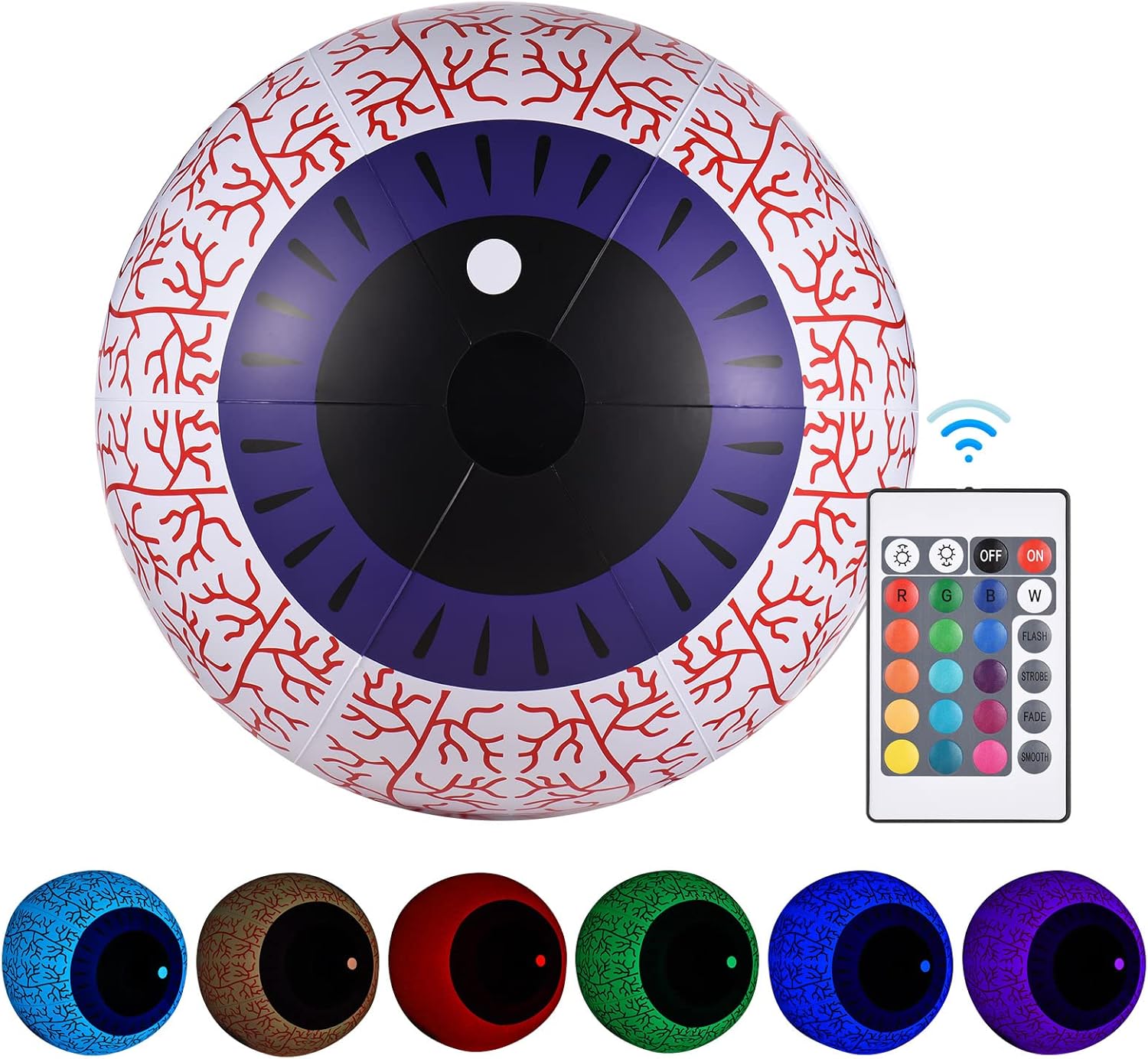 Inflatable Eyeball LED Lights Halloween Decorations Luminous Eyeballs with Remote Control 16 RGB Colors 4 Light Modes 10 Brightness Levels for Party Indoor Outdoor Garden Lawn