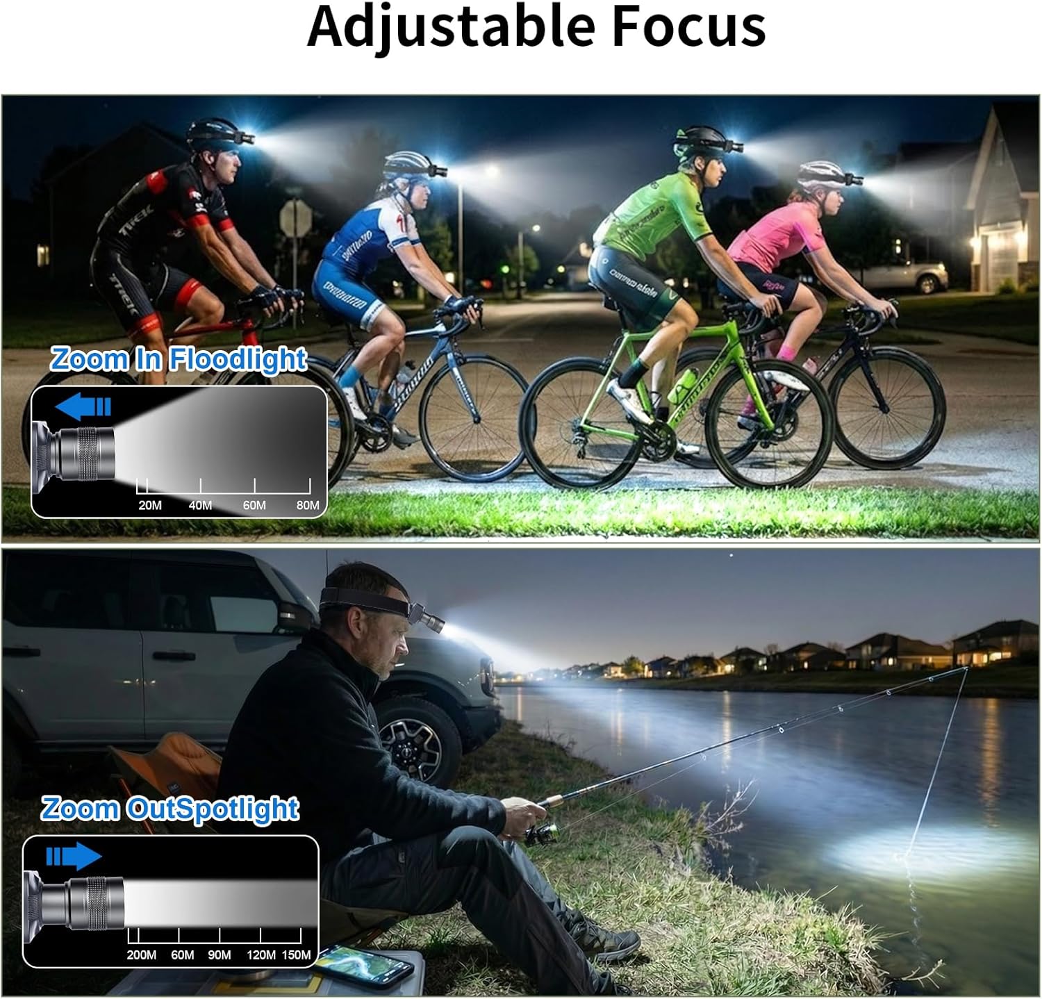 KunHe 20 Pack Rechargeable LED Headlamp with 1800mAh Battery 333 Lumens Aluminum Alloy with Zoomable150M Beam IP65 Waterproof 3 Modes for Construction Crews Warehouse Maintenance & Emergency