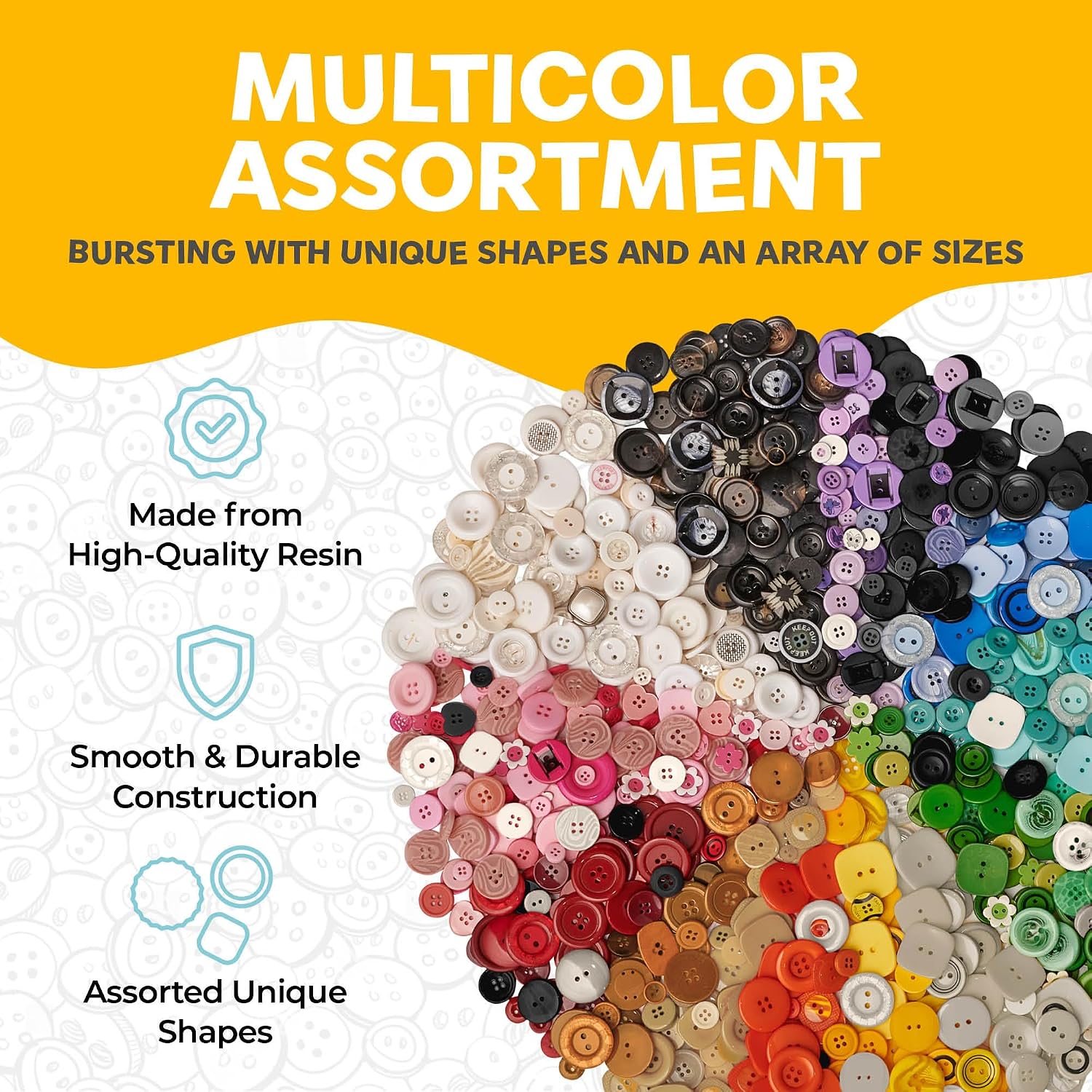 Hygloss 25,000 (Approx) Assorted Buttons for Crafts - Bulk Button 50lb Container - Small & Large Buttons for Sewing, Shirts, Clothes, Sorting - Mixed Colorful Decorative Craft Button in Bulk