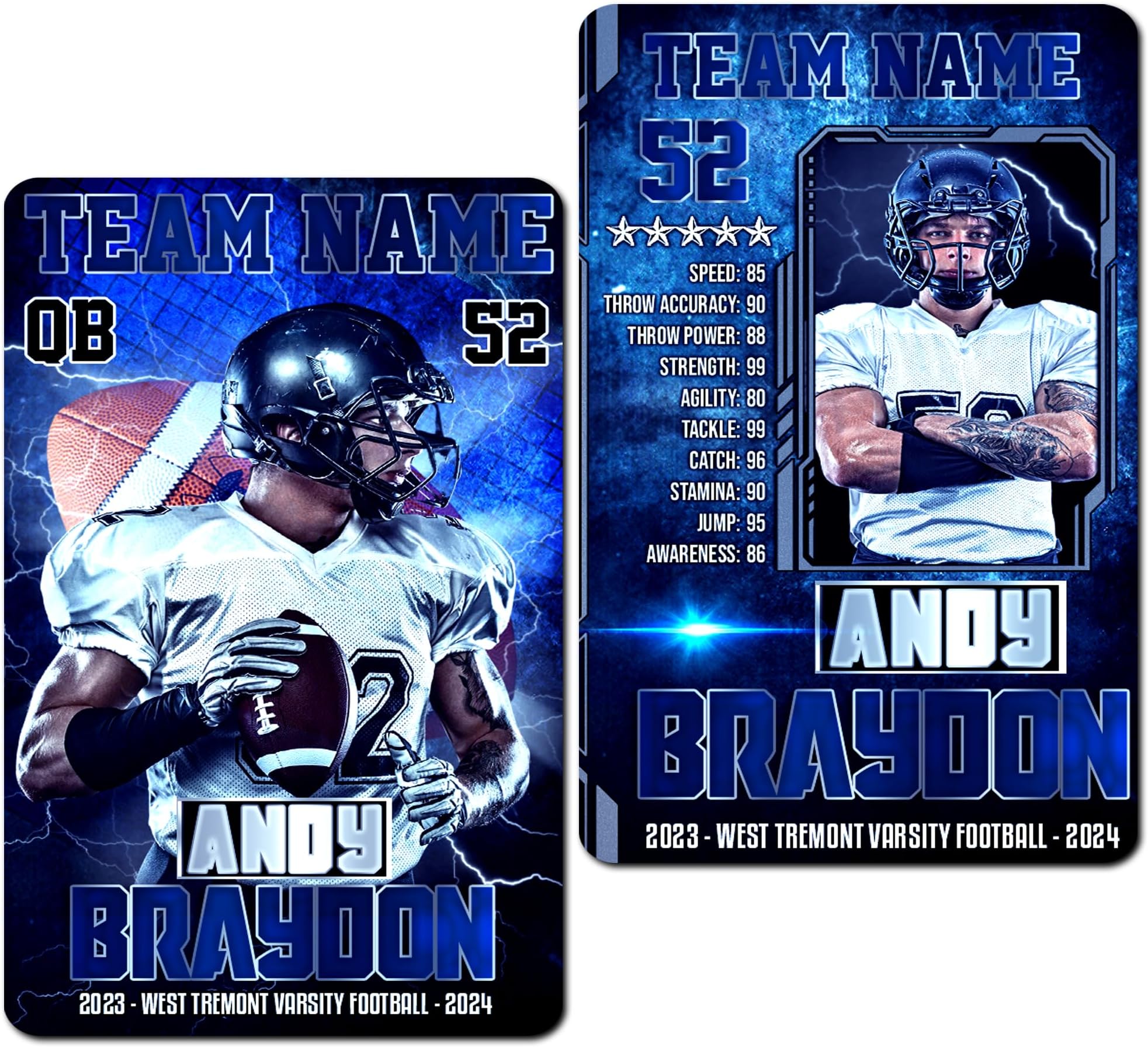Personalized Football Trading Card – Custom Sports Metal Cards with Photo, Name, Stats & Team | Durable Aluminum Collectible Gift for Players, Coaches & Fans (#6)