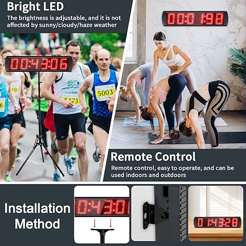 Miniatura 4 de Temporizador digital de carreras con pantalla LED grande con batería, función de cuenta regresivaarribareloj de tiempo, control remoto, soporte de
