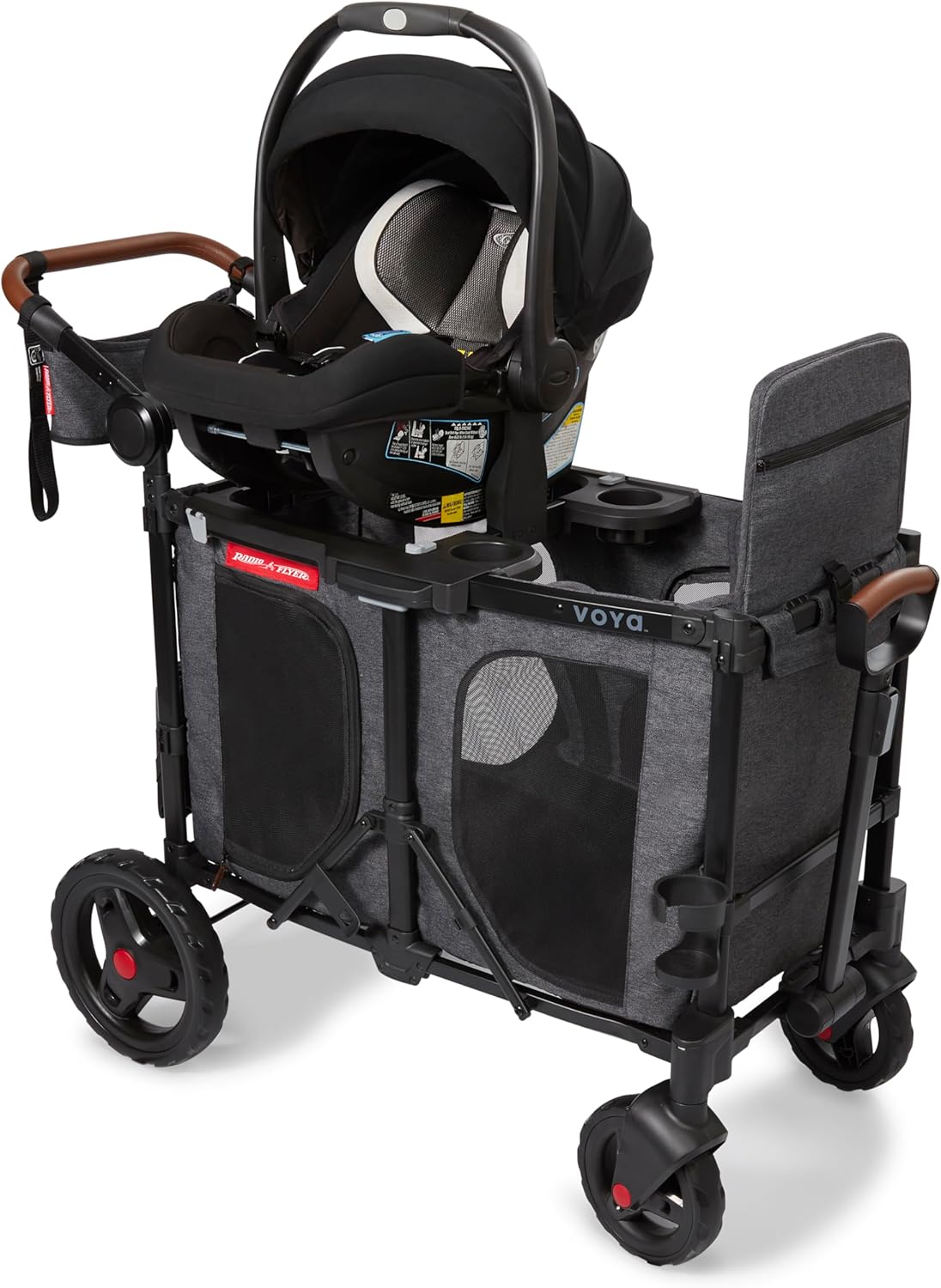 Radio Flyer Voya Stroller Wagon Car Seat Adapter with Cupholders, Compatible with Select Graco Car Seats, Secure and Stable, Designed for 2-Seater Voya Wagons, Graco Stroller Attachments