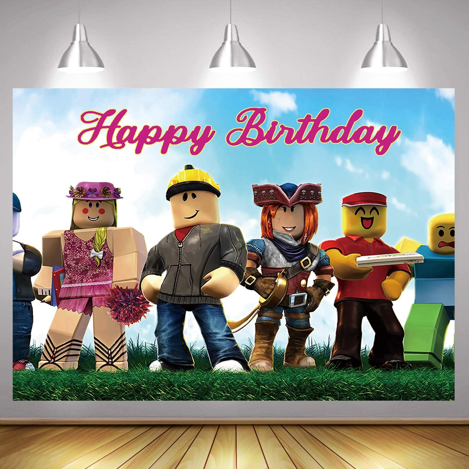 Roblox Backdrop for Girls Birthday Party Supplies Superhero Video Game Kids Happy Birthday Background Roblox Theme Backdrop for Baby Shower Photography Backdrop Roblox Photo Backdrop Candy Table Decor
