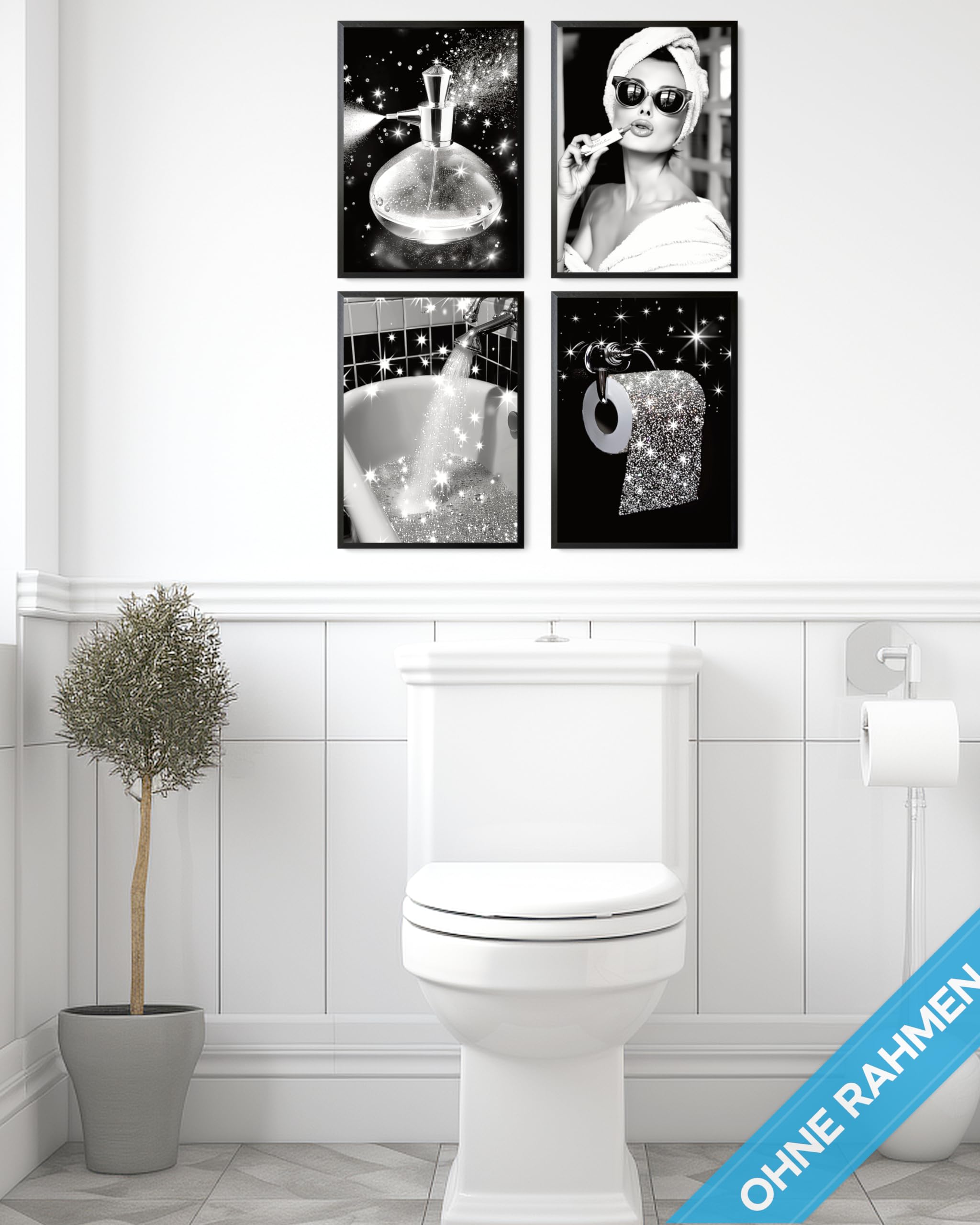 Posters Déco Salle De Bain - Lot De 4 A4 - Design Moderne Pour Toilettes - Sans Cadre