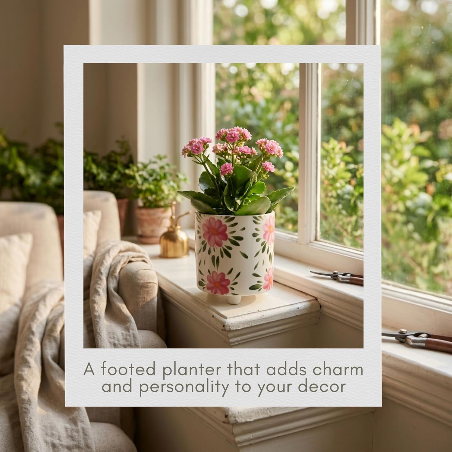 Decorative Hand Painted Planter for Home Decor - Stylish Flower Pots for Indoor and Outdoor Decor Spaces - Elegant Living Room Plant Pots, Plant Stand Indoor, or Pots for Plants - 6", White & Green