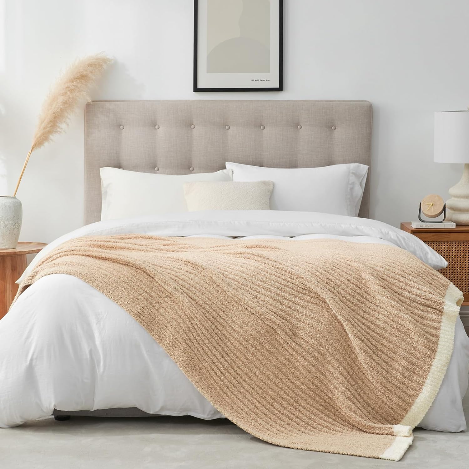 Snuggle Sac Soft Ribbed Beige Throw Blanket for Couch, Luxurious Fluffy Cozy Knit Throws for All Season, Reversible Warm Microfiber Netural Blankets for Couch, Sofa, Travel, Beige, 50x60 inches - Image 7