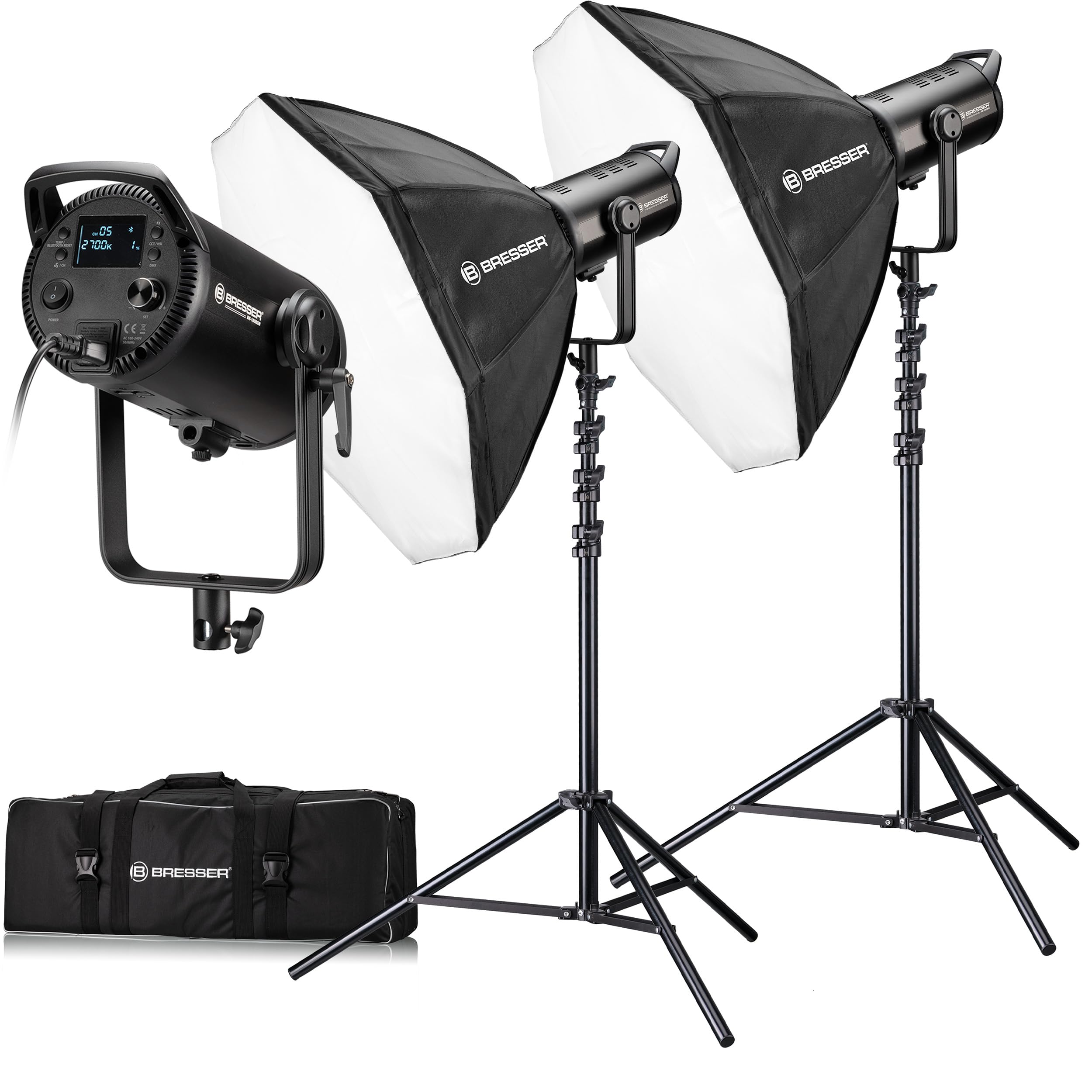 Bresser Set Luci LED da Studio 2x180W COB RGB Octabox Attacco Bowens CCT HSI Bluetooth DMX Fotografia Video