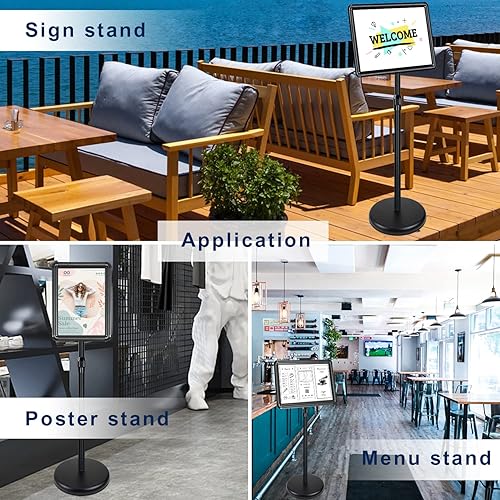 Miniatura 8 de Soporte para póster con pedestal ajustable, soporte para letrero de pie vertical y horizontal, marco abierto de aluminio con esquina de seguridad