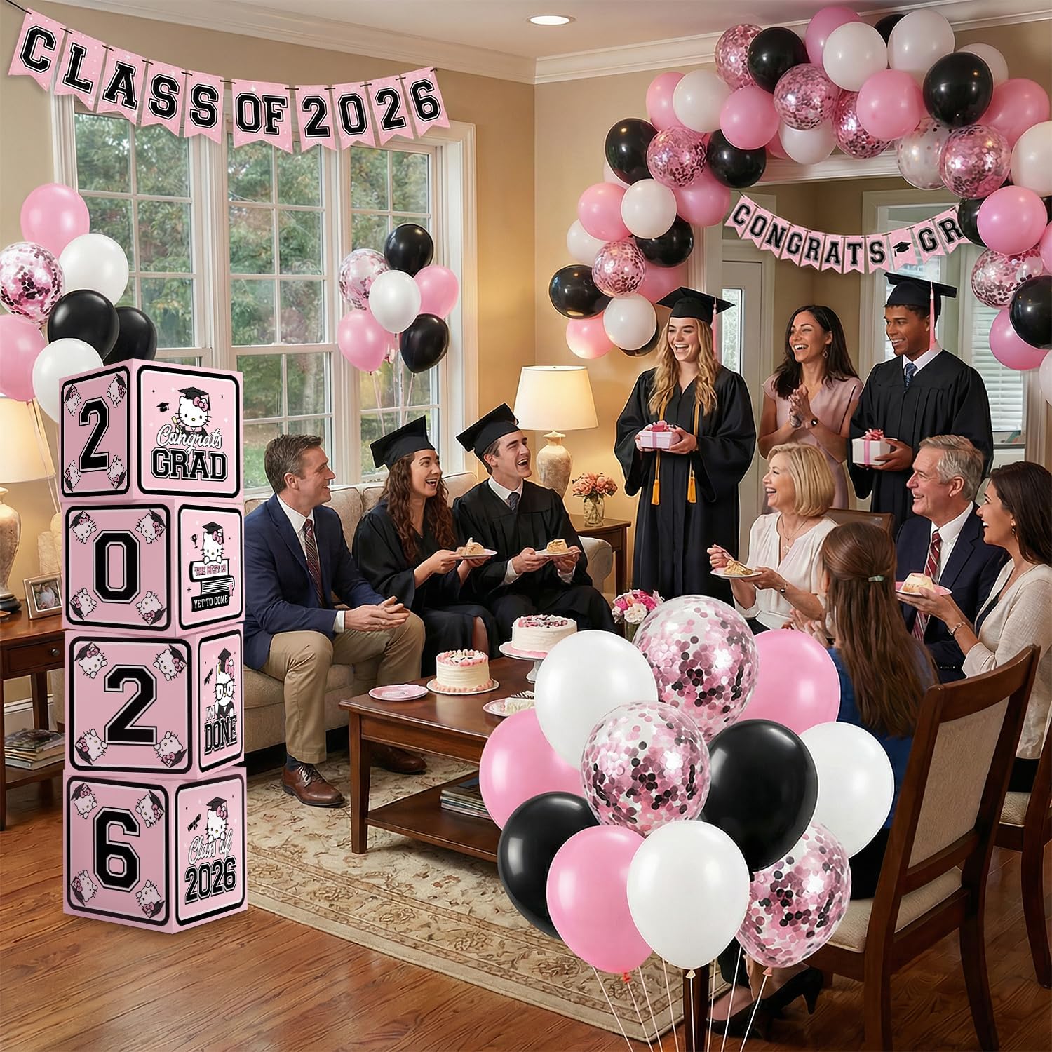 2026 Graduation Decorations, Pink Graduation Party Decorations Graduation Balloons Arch Kit Boxes With Letters 2026 Grad for Middle School High School College ect.