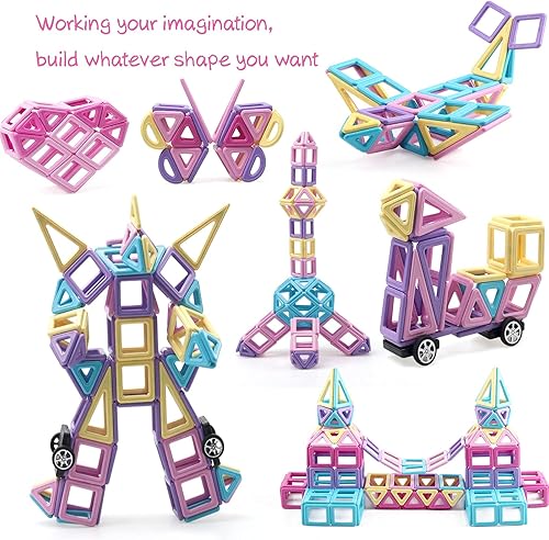 Miniatura 6 de ASOK 181 piezas de bloques de construcción magnéticos STEM educativos y de desarrollo, azulejos magnéticos para la creatividad y la imaginación de