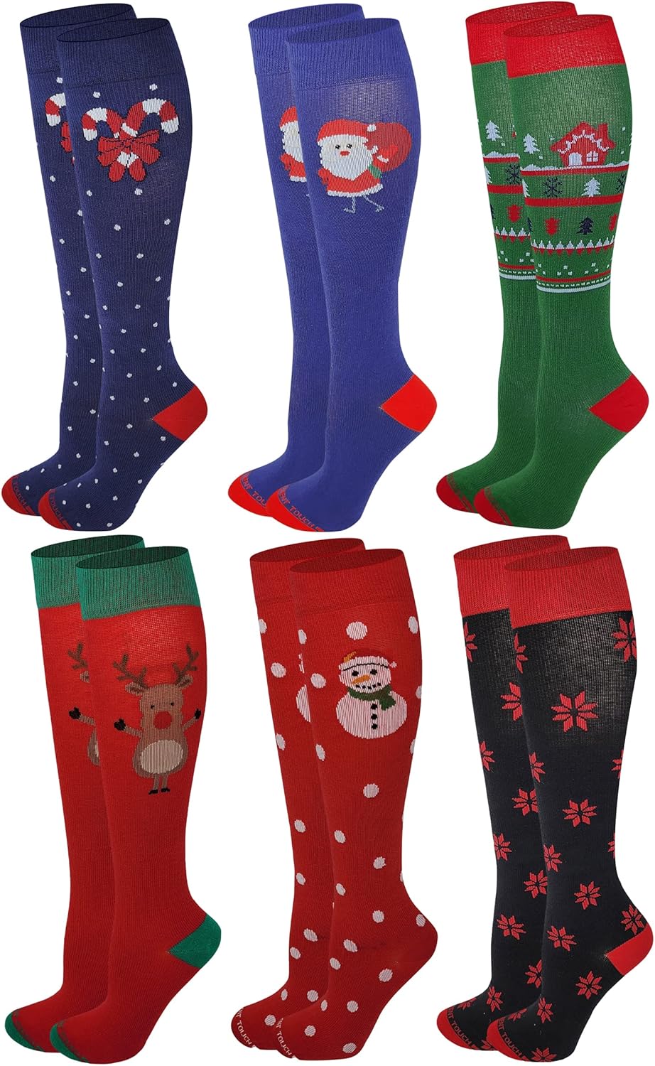 Different Touch Women 6 pairs pack everyday Cotton compression knee high socks