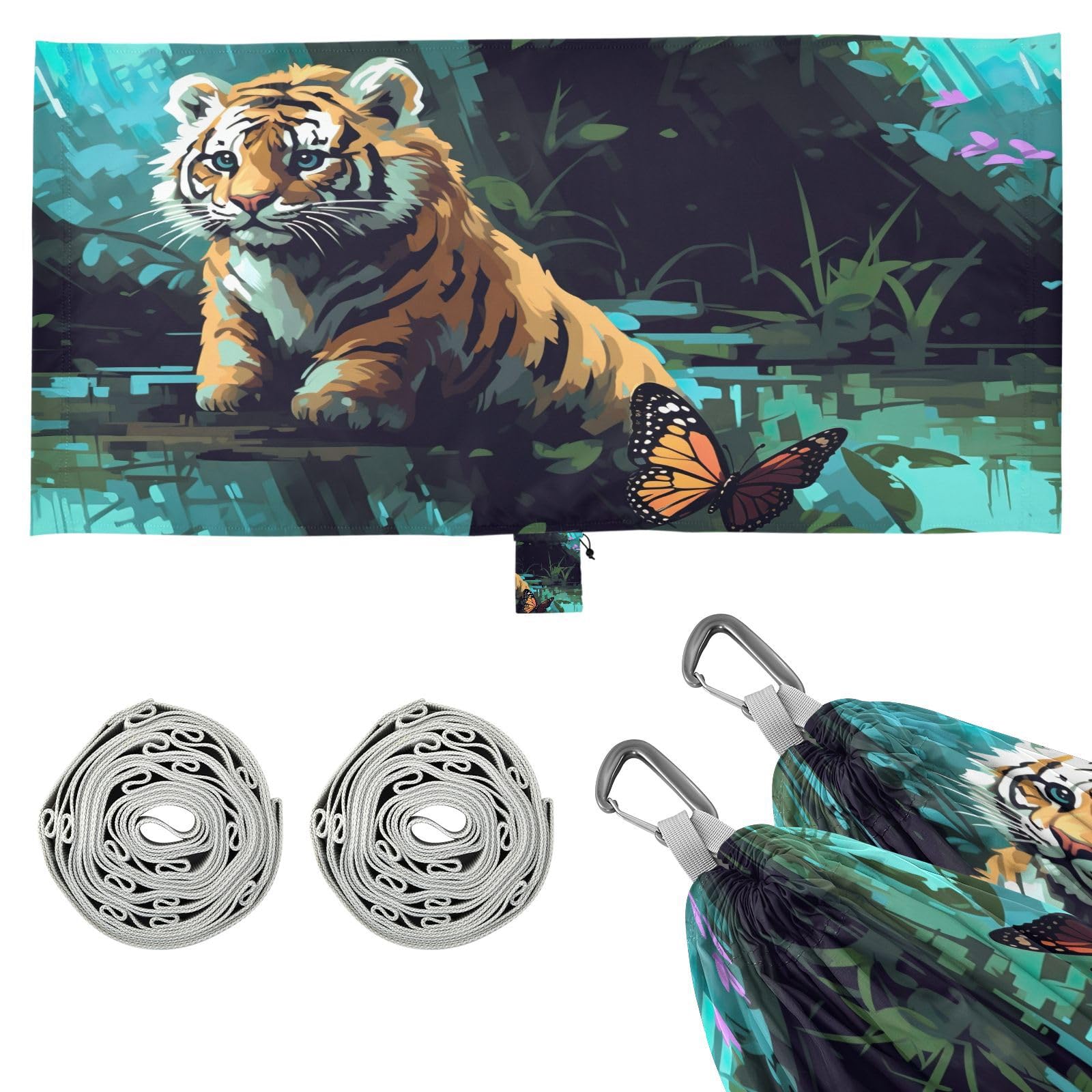 SDMKA Little Tiger Camping Hammock, 330 lbs with 2 Tree Straps, Carry Bag, Single Portable Hammock for Outdoor/Indoor, Hiking, Beach, Backpacking, Travel