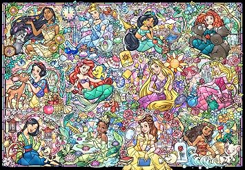 Tenyo Tenyo Made in Japan 1000-piece Stained Art Jigsaw Puzzle Disney Princess Collection 20.2x29 inches DS-1000-776 with Service Card