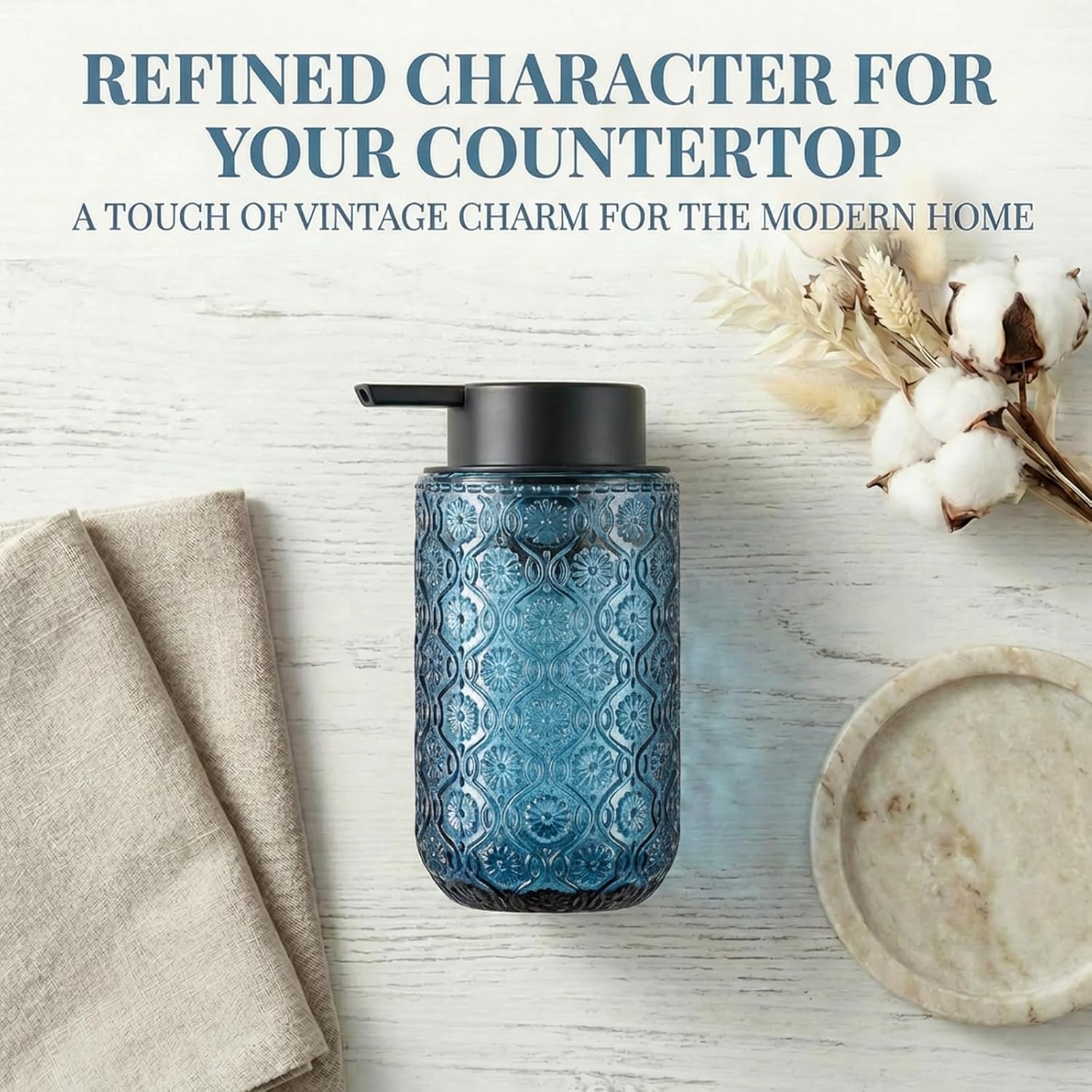 Blue Glass Foaming Hand Soap Dispenser